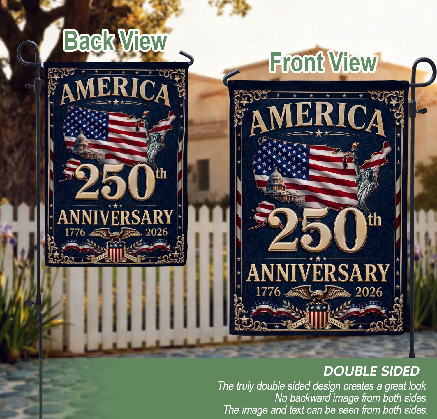 USA 250th Anniversary Garden Flag - 1776-2026 Patriotic Map & Eagle Yard Decor