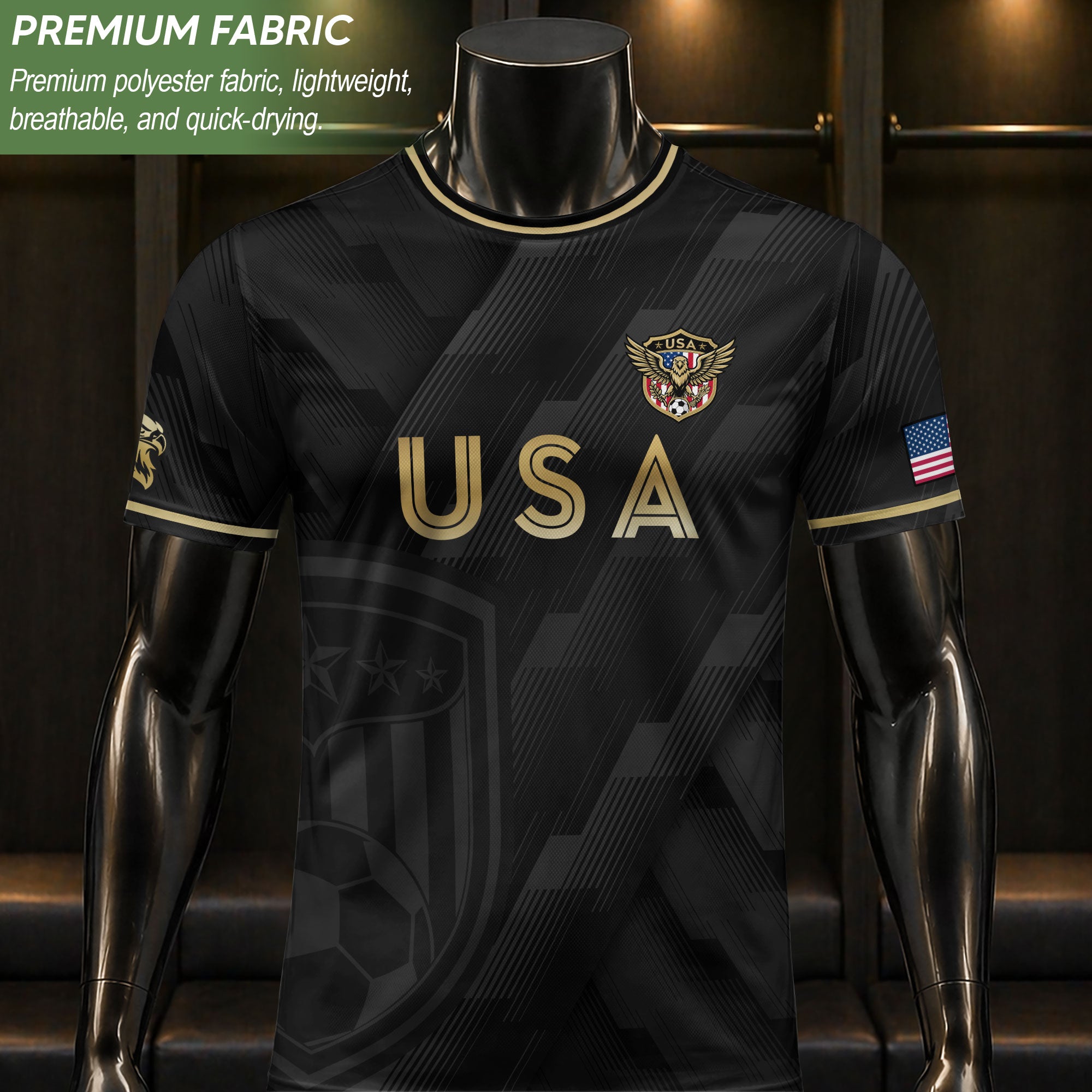 Black USA Soccer Jersey Eagle Patriotic United States Football Shirt Men Women Gift