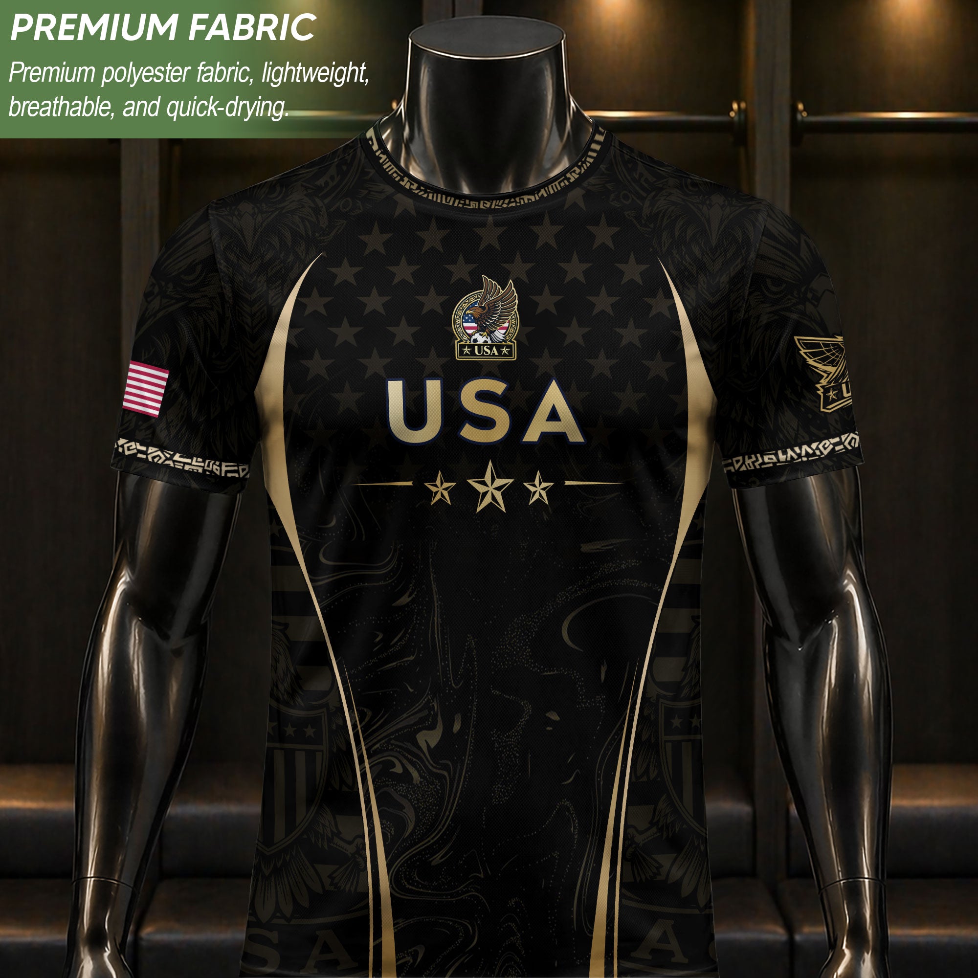 TEST - USA Soccer Jersey Patriotic Eagle Black Gold Marble Football Shirt Men Women Sportswear (Copy)