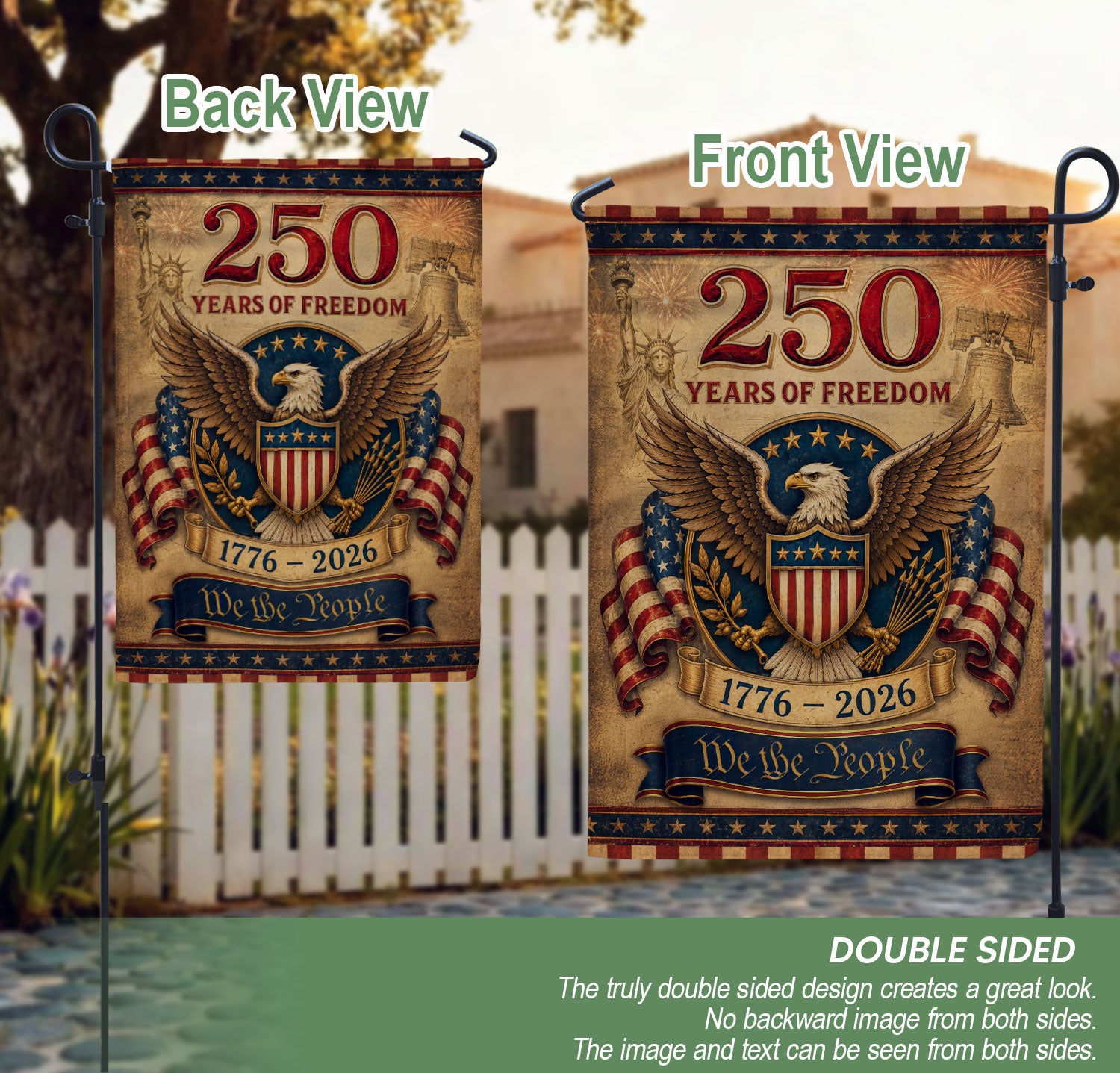 250 Years of Freedom House Flag Patriotic Bald Eagle We The People Decor