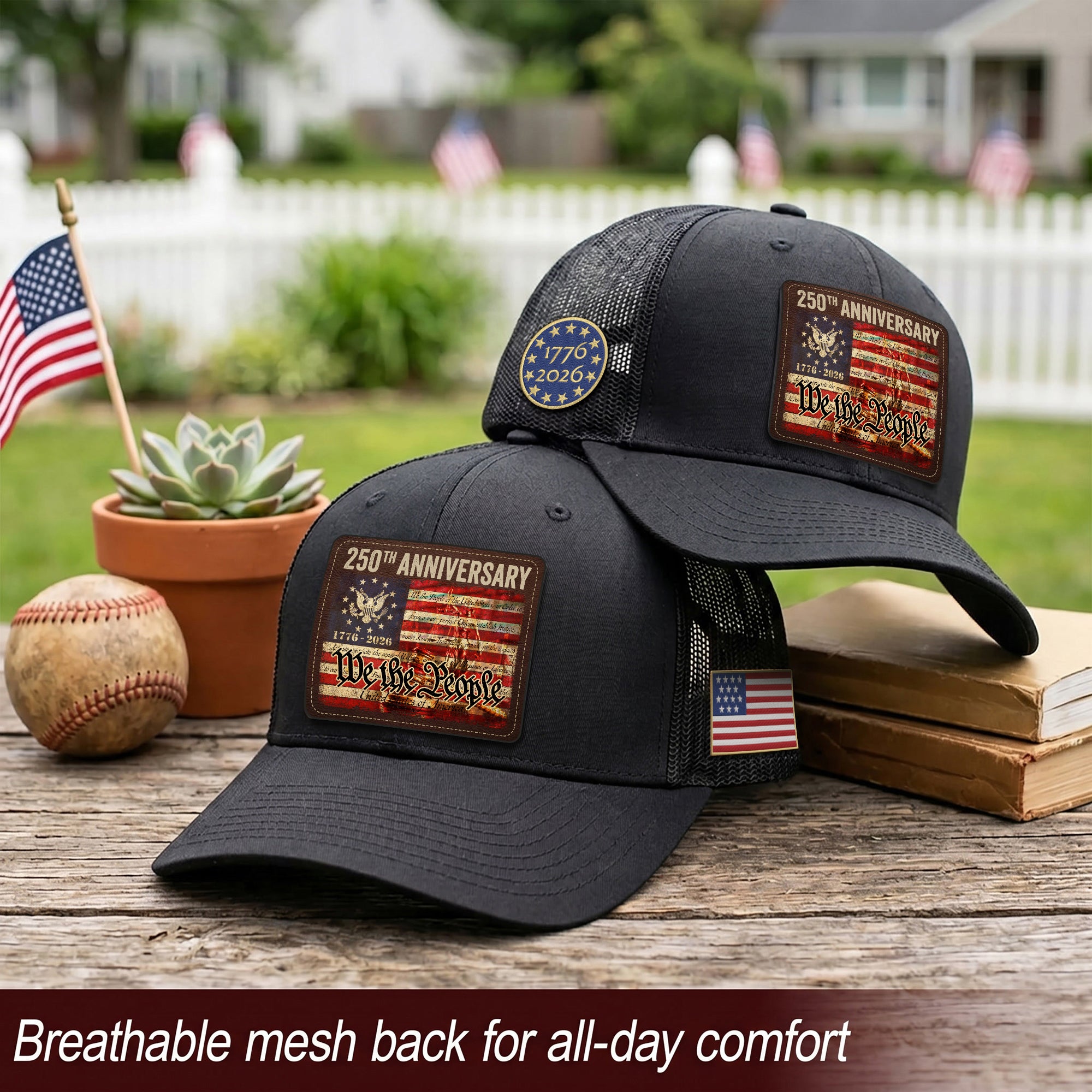 US 250th Anniversary Leather Patch Hat We The People Constitution Trucker Cap