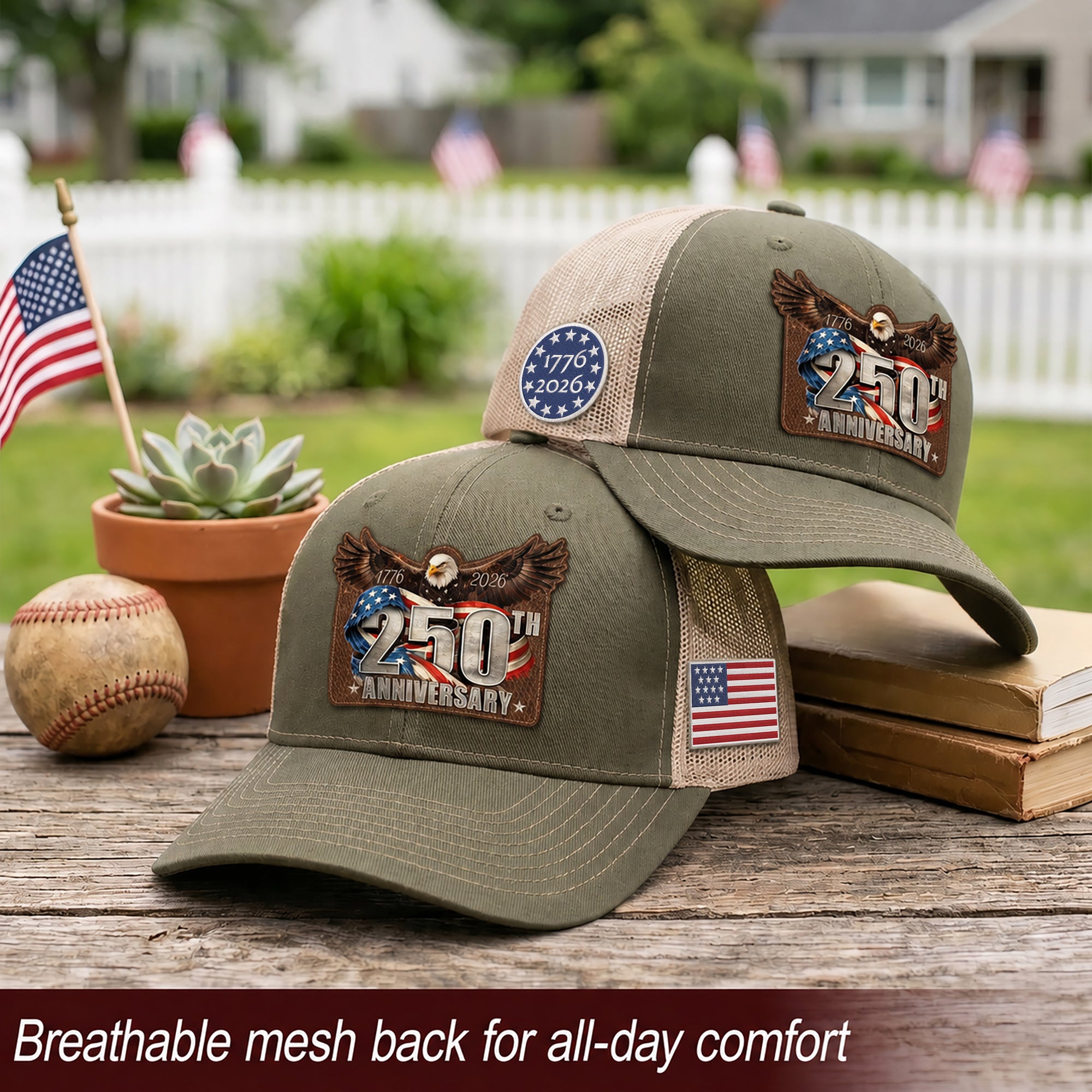 US 250th Anniversary Leather Patch Hat Patriotic Eagle Trucker Cap upsale