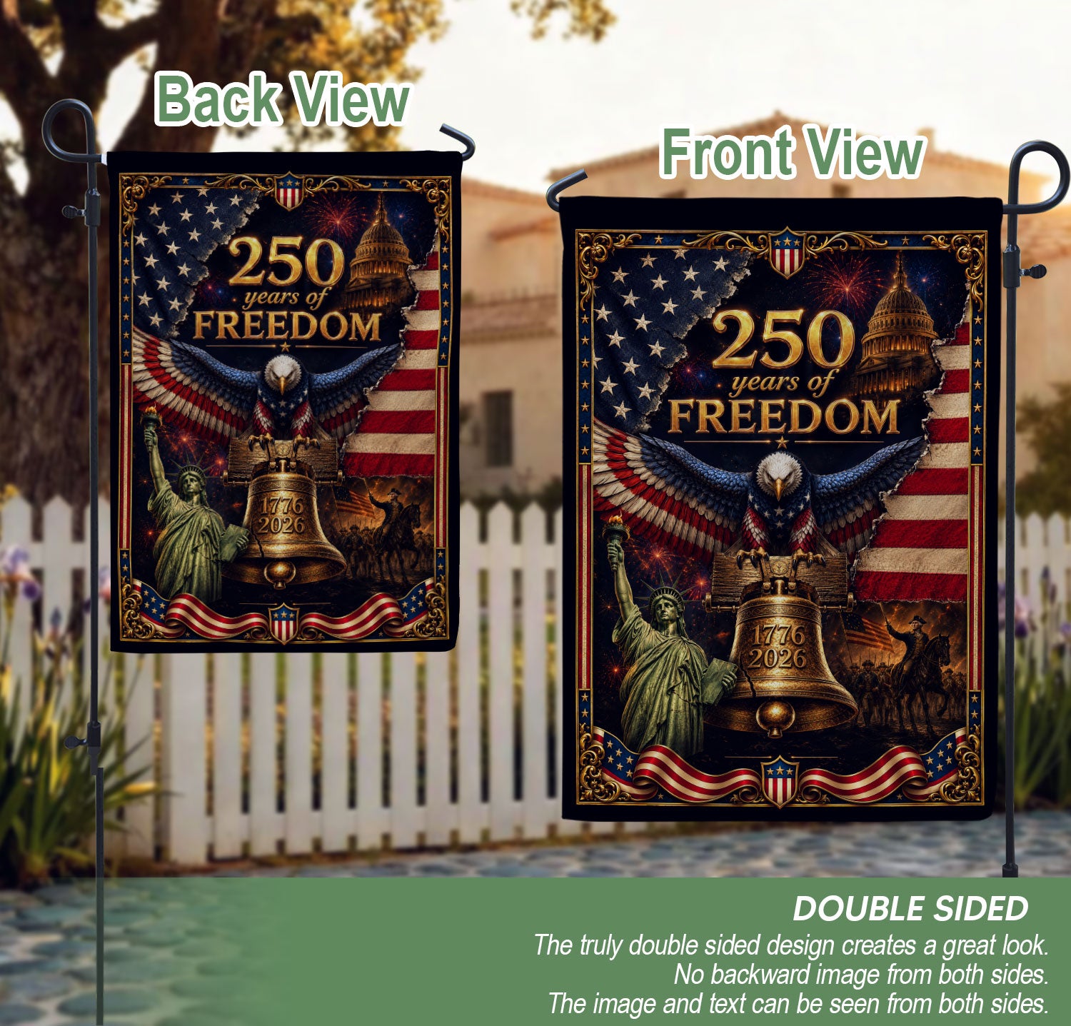 USA 250th Anniversary House Flag 1776-2026 Patriotic Eagle Liberty Icons Commemorative Banner