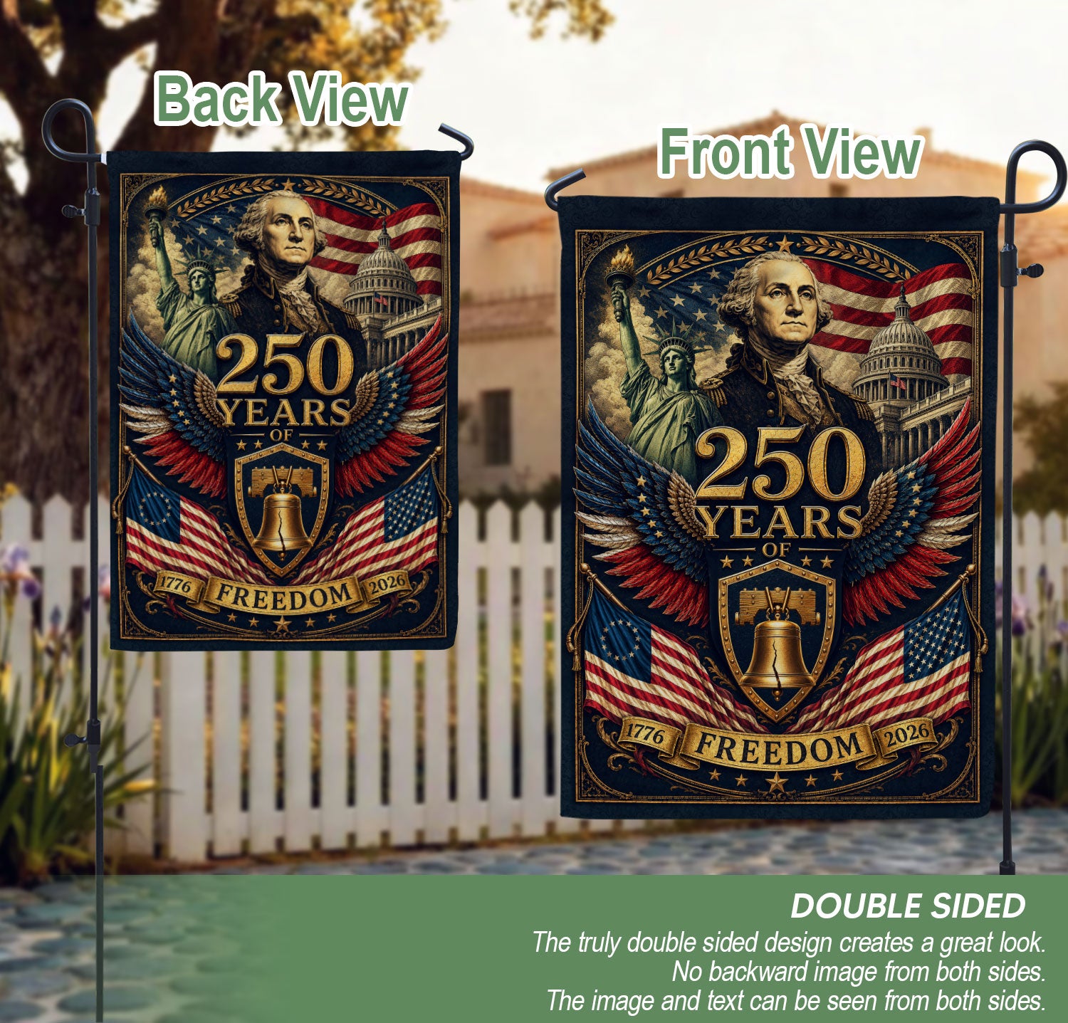 250 Years of Freedom Garden Flag 1776-2026 George Washington Liberty Bell Patriotic Decor