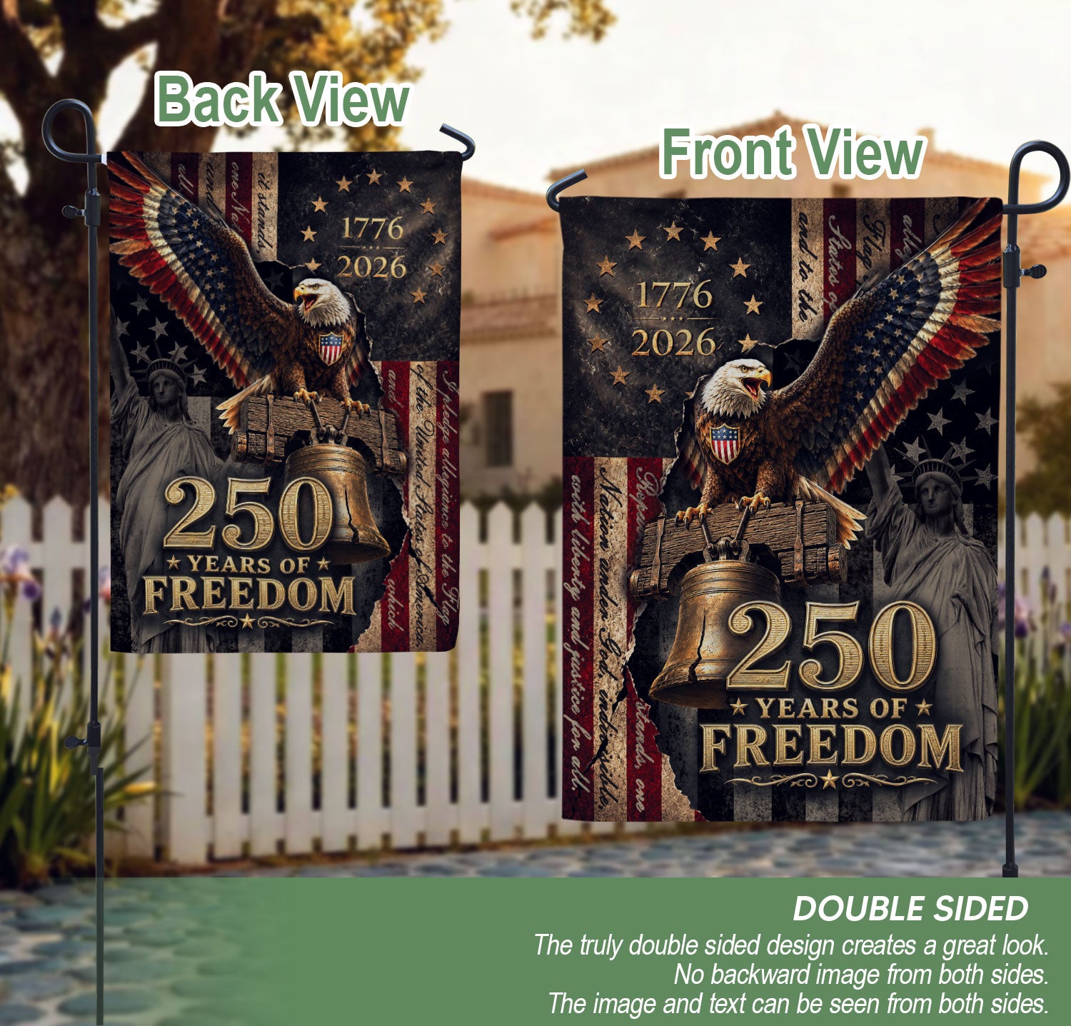 250 Years of Freedom 1776-2026 Garden Flag American Statue of Liberty Eagle Banner