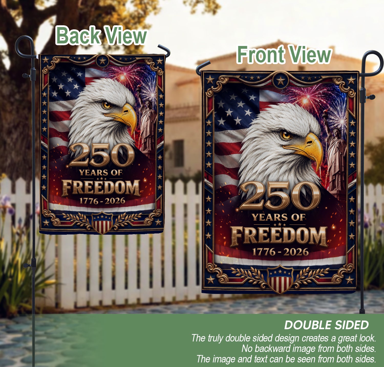 Patriotic House Flag 1776-2026 Bald Eagle Freedom USA Banner Decor