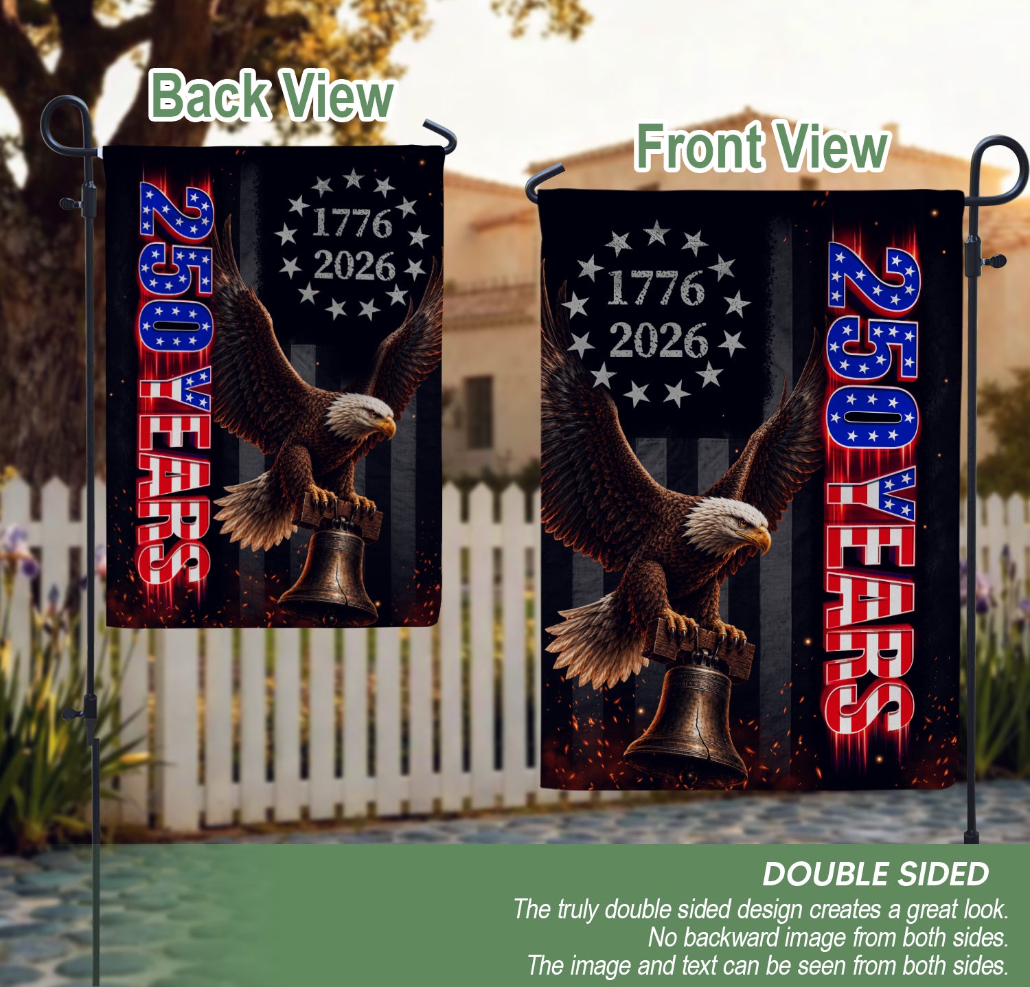 250 Years of Freedom House Flag Eagle Liberty USA Patriotic Banner