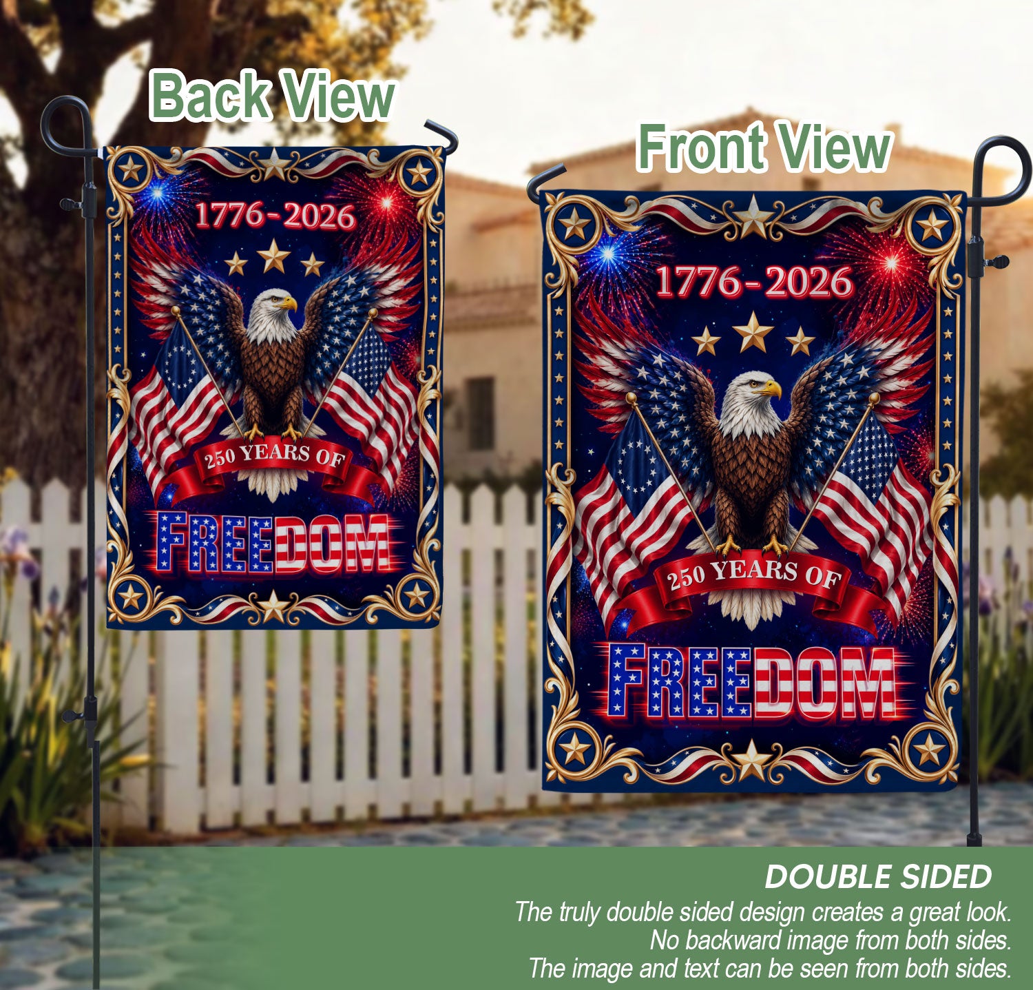 USA 250th Anniversary Garden Flag Bald Eagle Freedom Patriotic Decor