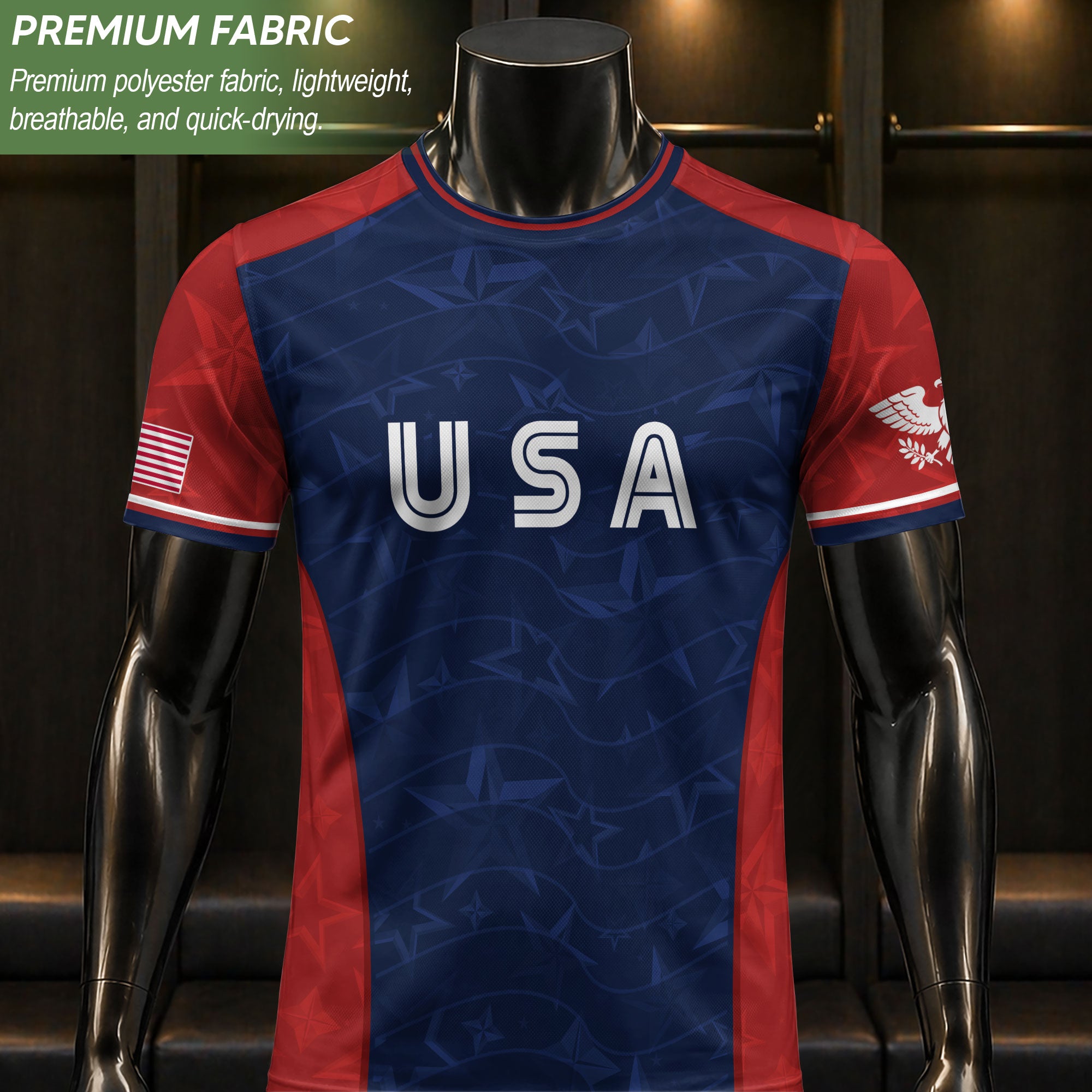 Navy Orange USA Soccer Jersey Men Patriotic Stars Stripes American Football Shirt Fan Gear