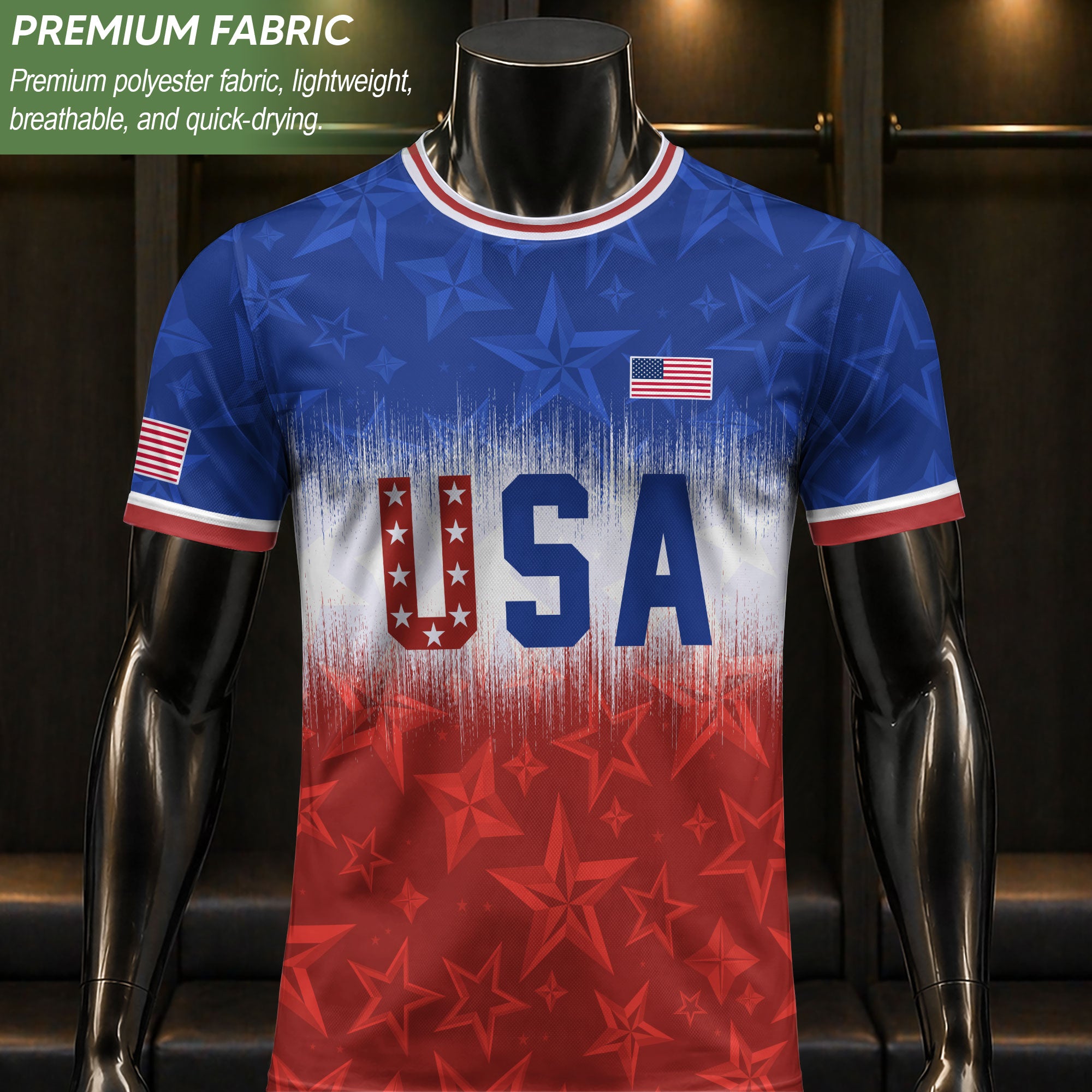 Navy Orange USA Soccer Jersey Patriotic Stars Stripes American Football Shirt Fan Apparel Tee