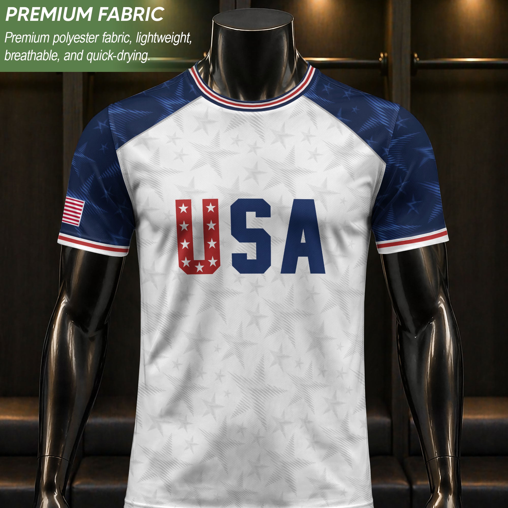 White USA Soccer Jersey Raglan American Flag Shirt Patriotic Eagle Crest Soccer Fan Tee