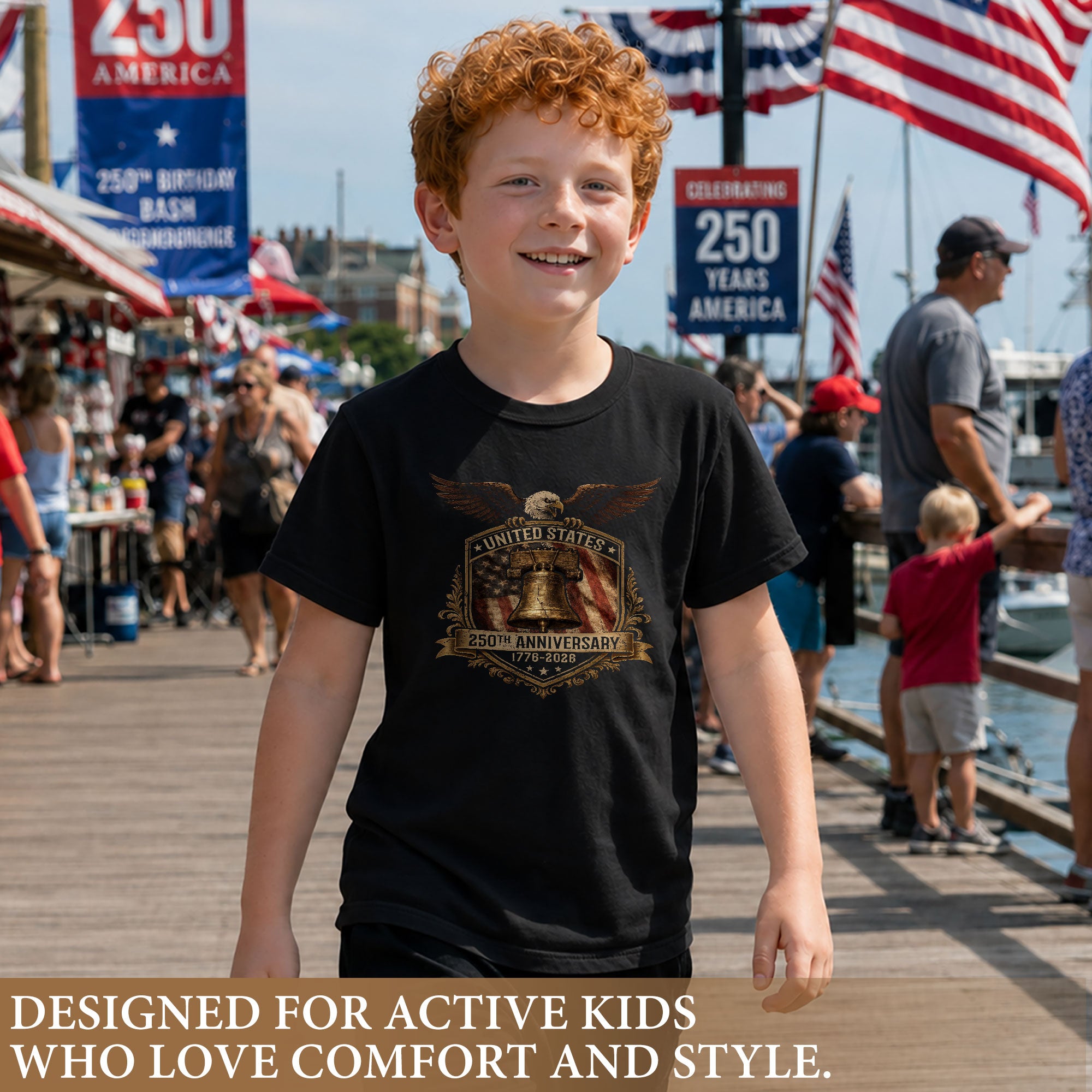 250th Anniversary Kids T-Shirt Vintage Patriotic Eagle Liberty Bell 1776-2026 Tee