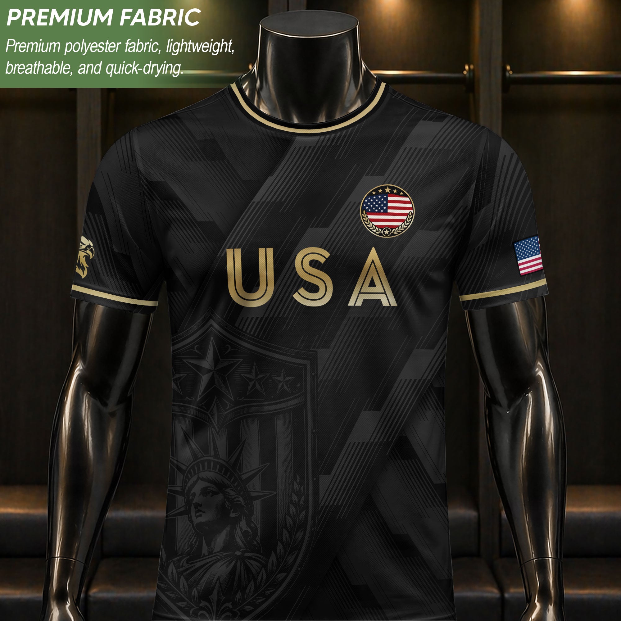 Black Adult Soccer Jersey Gold Style Iconic USA Eagle Graphic Team Training Shirt