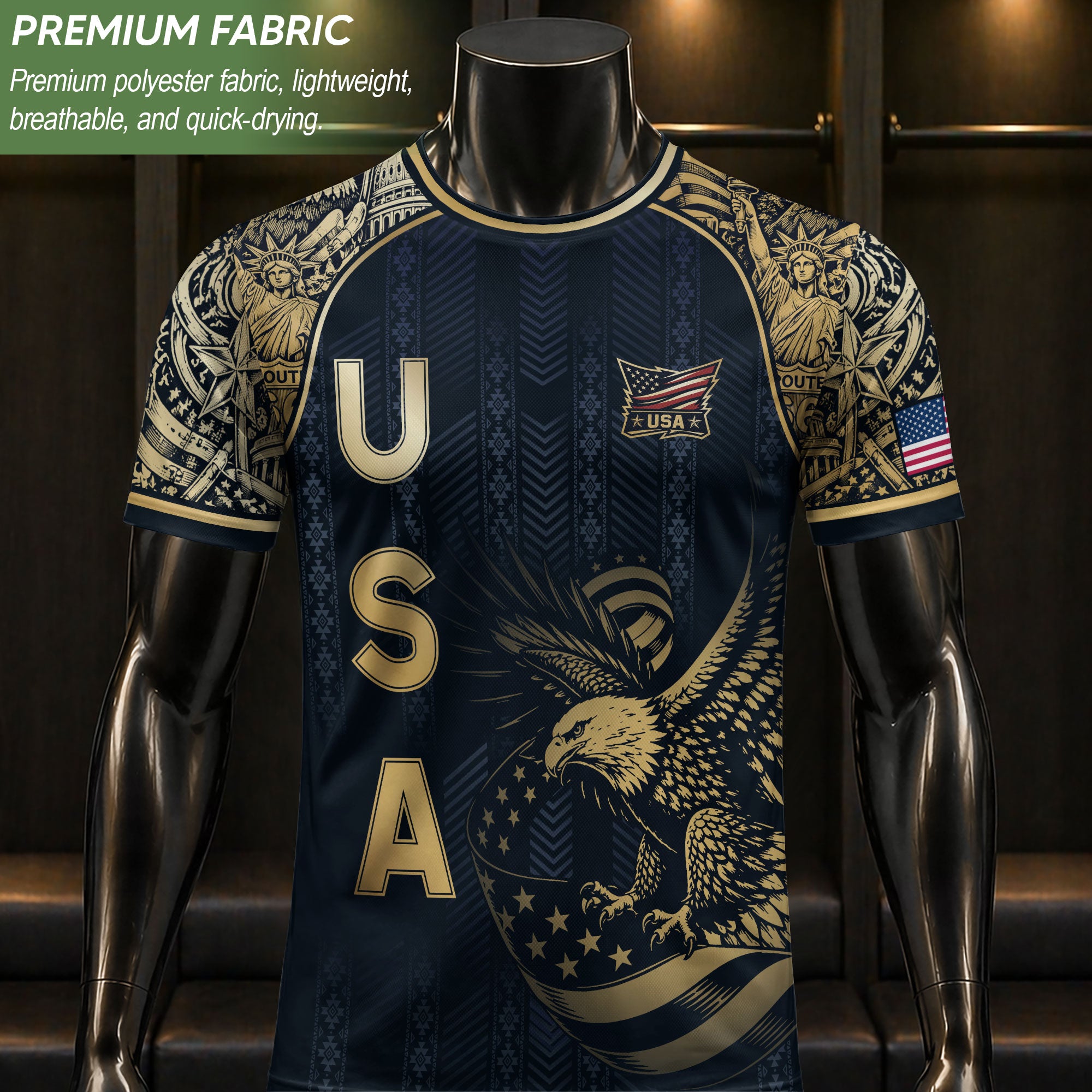 Adult Soccer Jersey Blue Edition Elite Eagle Emblem Patriotic Athletic Sport Top