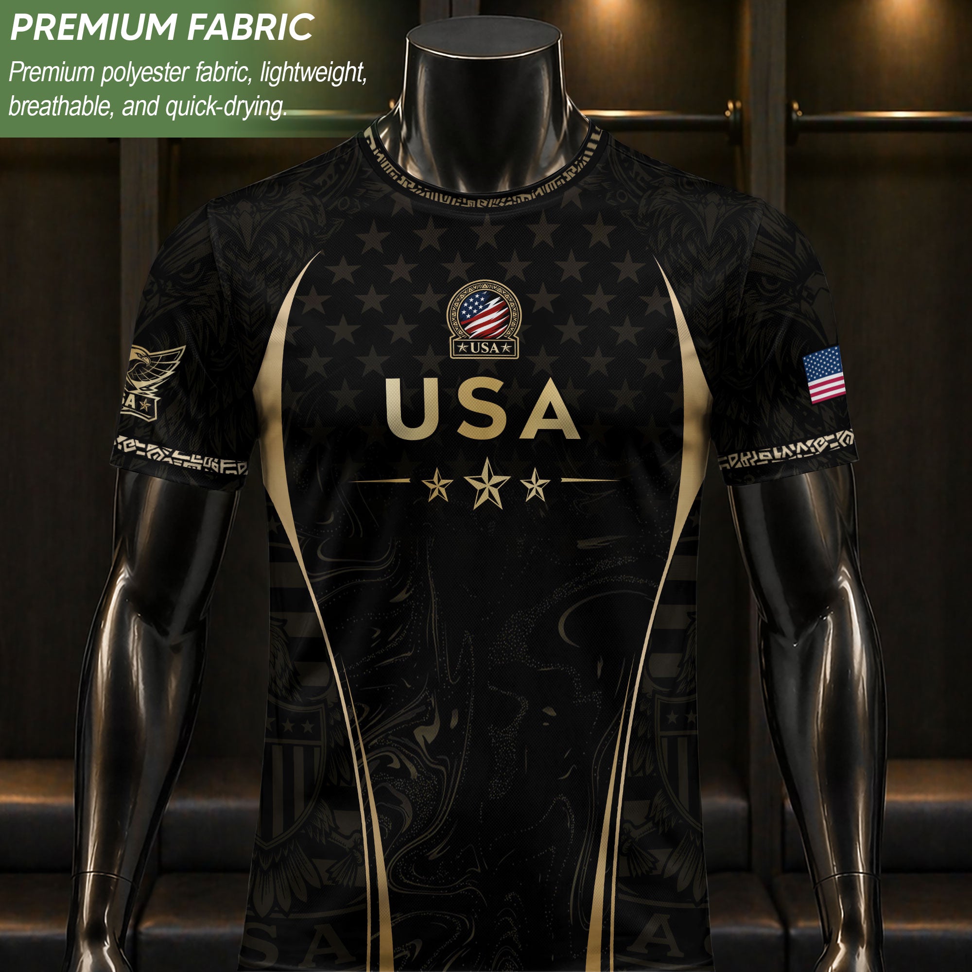 Adult Soccer Jersey Black Gold Style Iconic USA Eagle Graphic Team Training Shirt