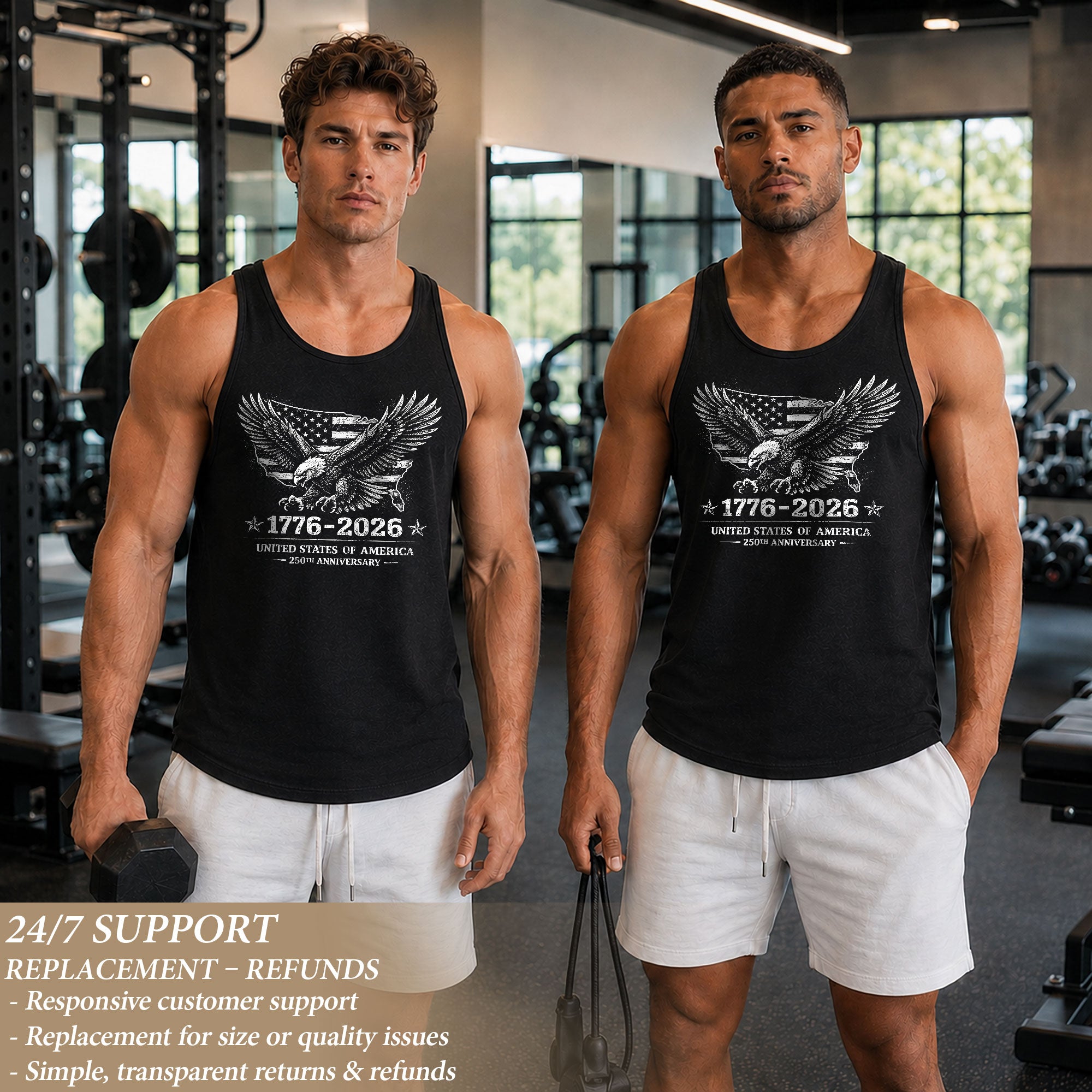 USA Mens Tank Top 1776-2026 Patriotic 250 Years Vintage Bald Eagle Map