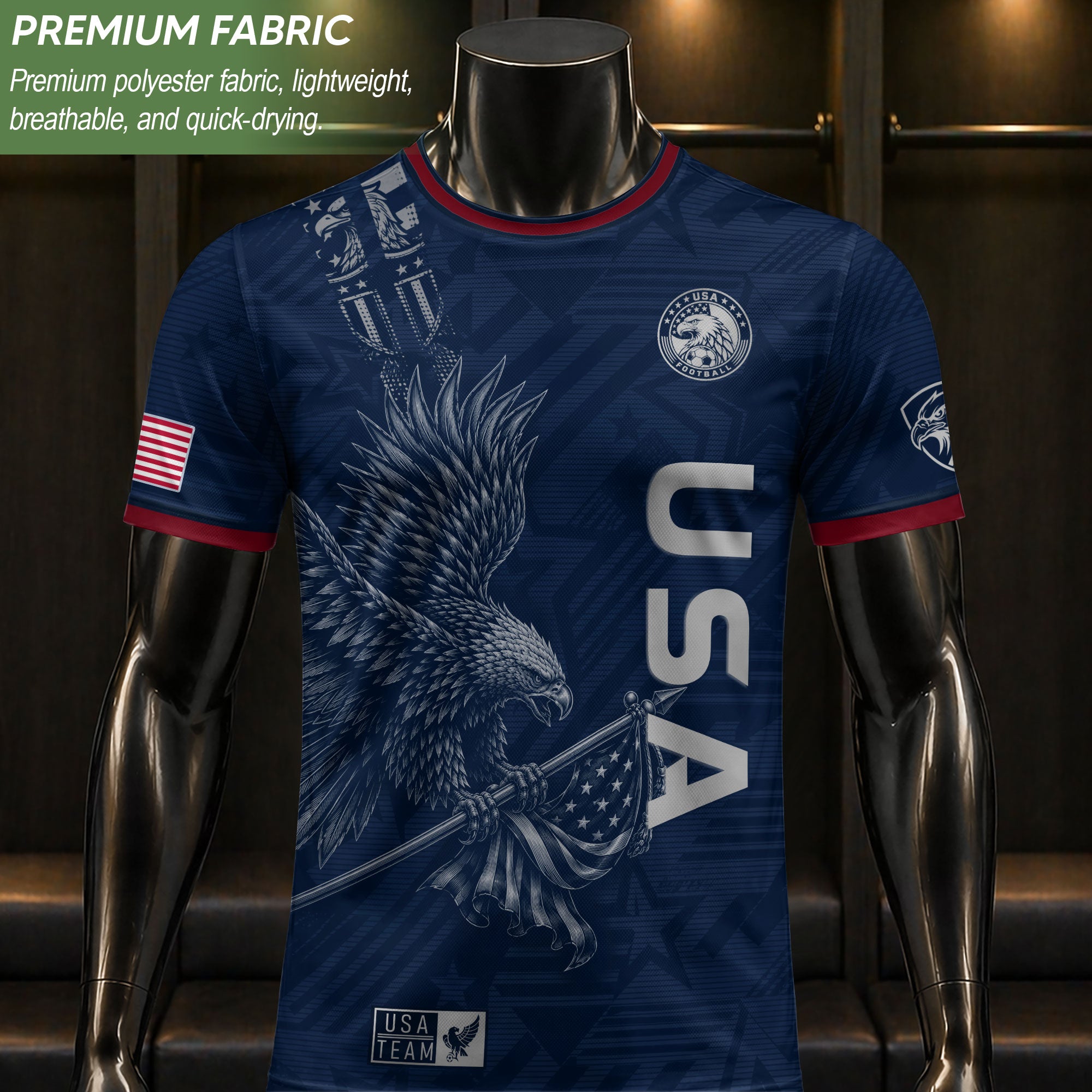 Patriotic Eagle Adult USA Soccer Jersey Navy Blue Shirt United States Football Tee