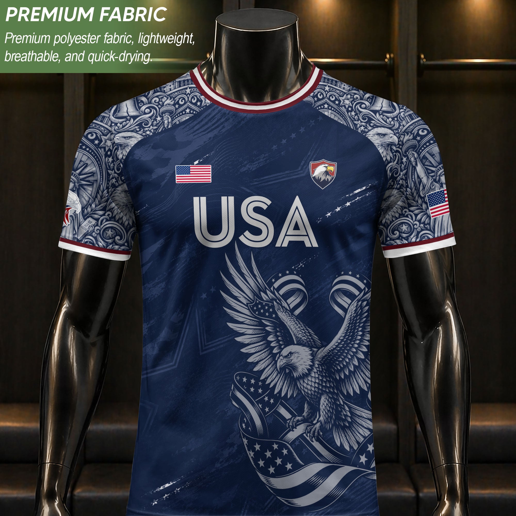 Patriotic Landmark Print USA Soccer Jersey Adult Navy United States Fan Shirt Men