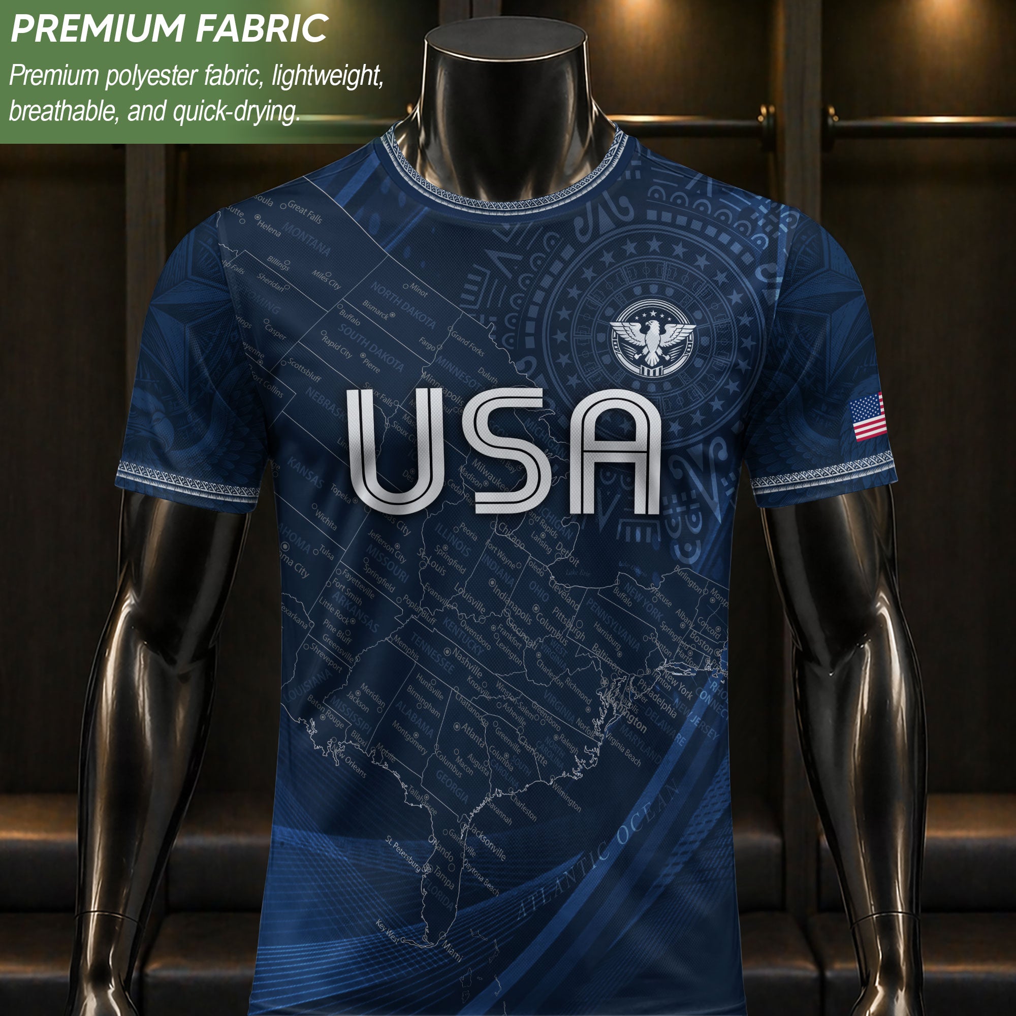 USA Soccer Jersey Vintage Navy US Map American Flag Shirt Patriotic Eagle Soccer Fan Tee