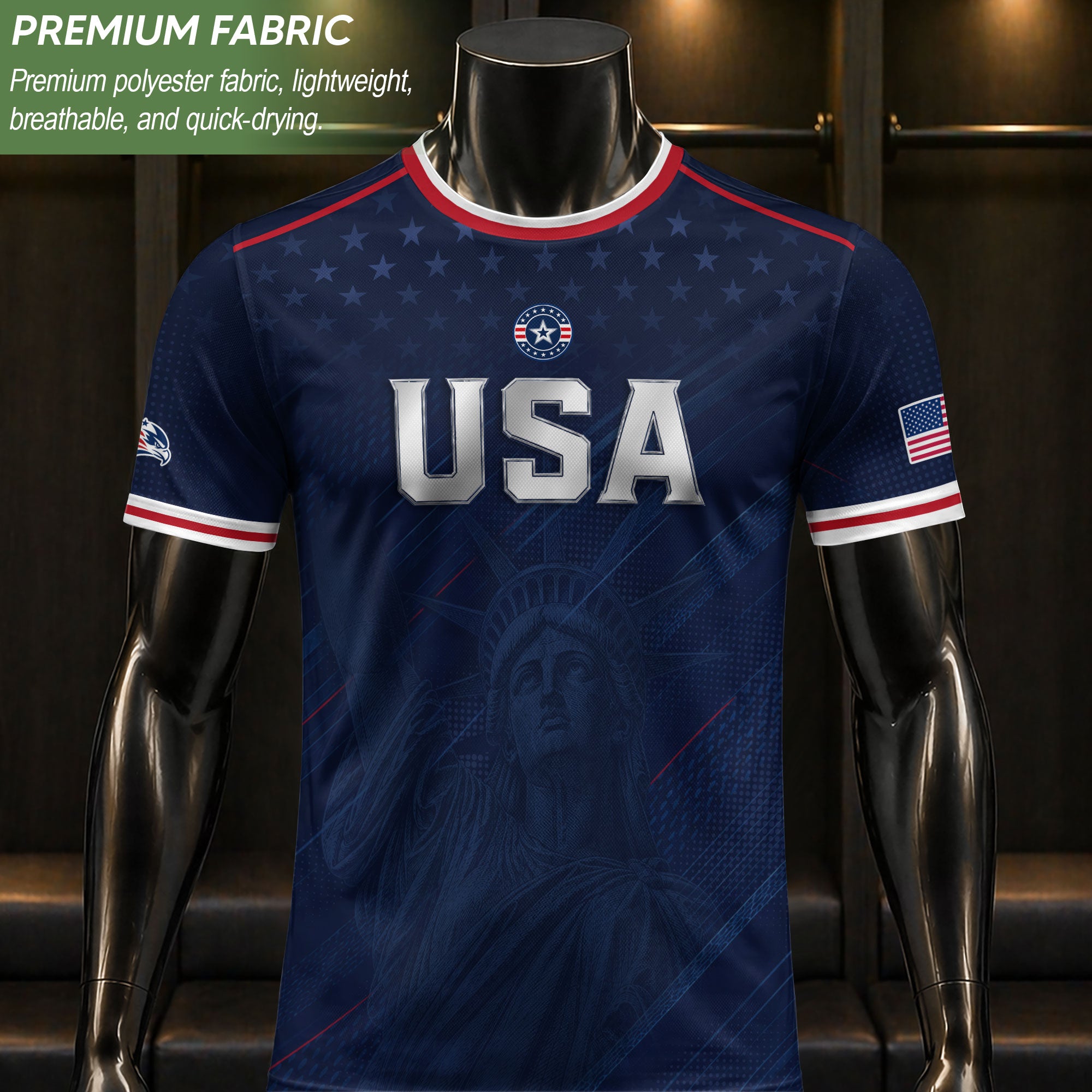 Navy USA Soccer Jersey Men Patriotic United States Football Shirt Silver USA Text Gift