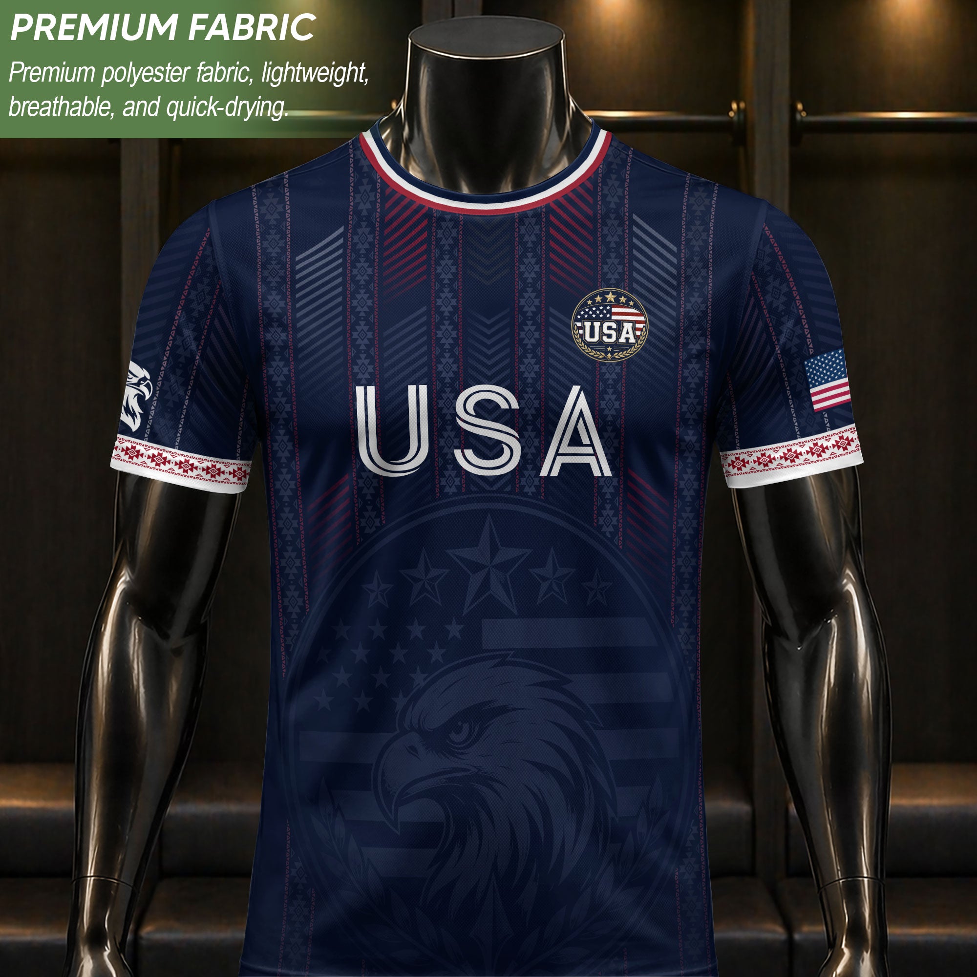 Navy Blue USA Soccer Jersey Patriotic Eagle Football Shirt American Flag Inspired Sports Fan Apparel for Men