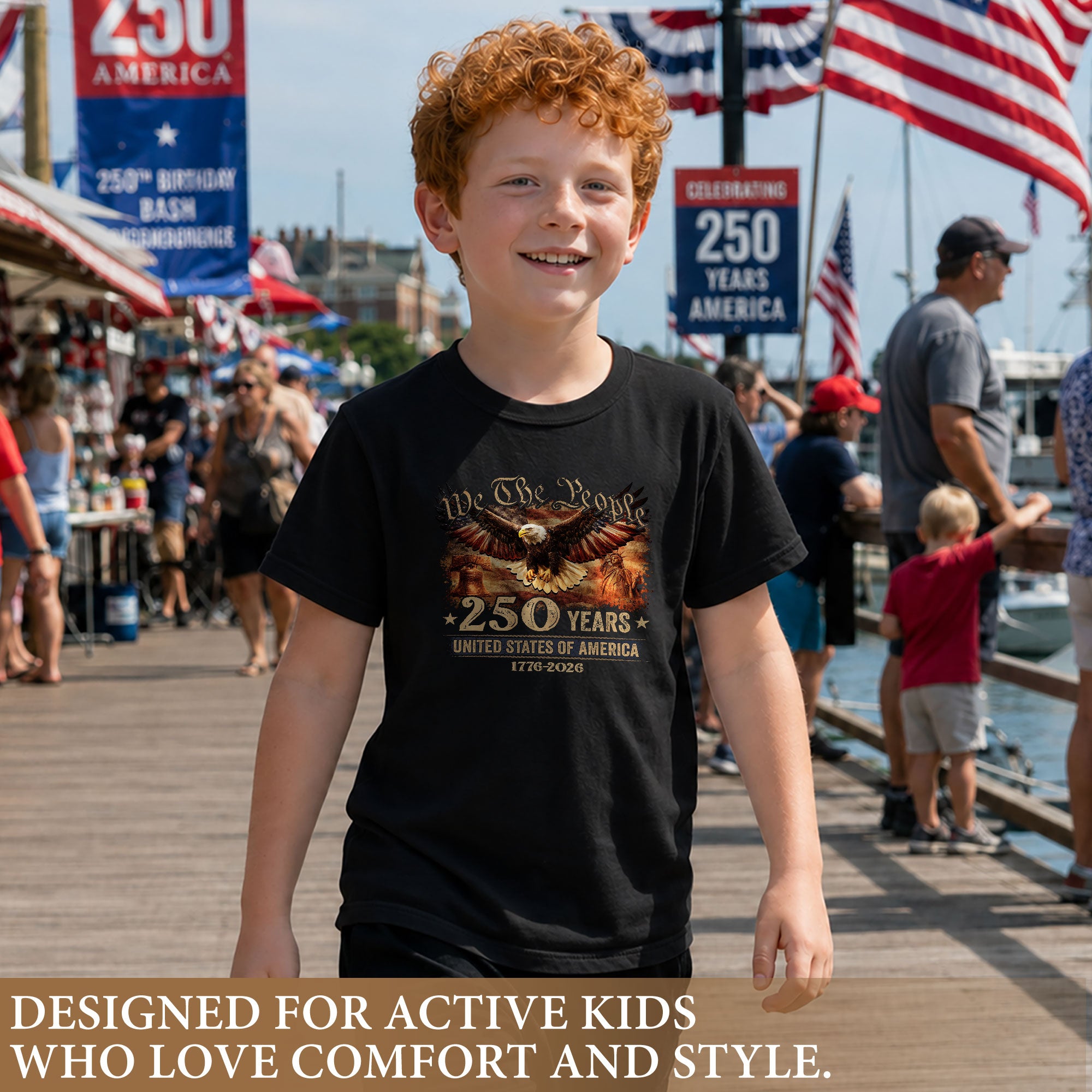 250 Years Kids T-Shirt We The People Patriotic Eagle Statue of Liberty 1776-2026 Youth