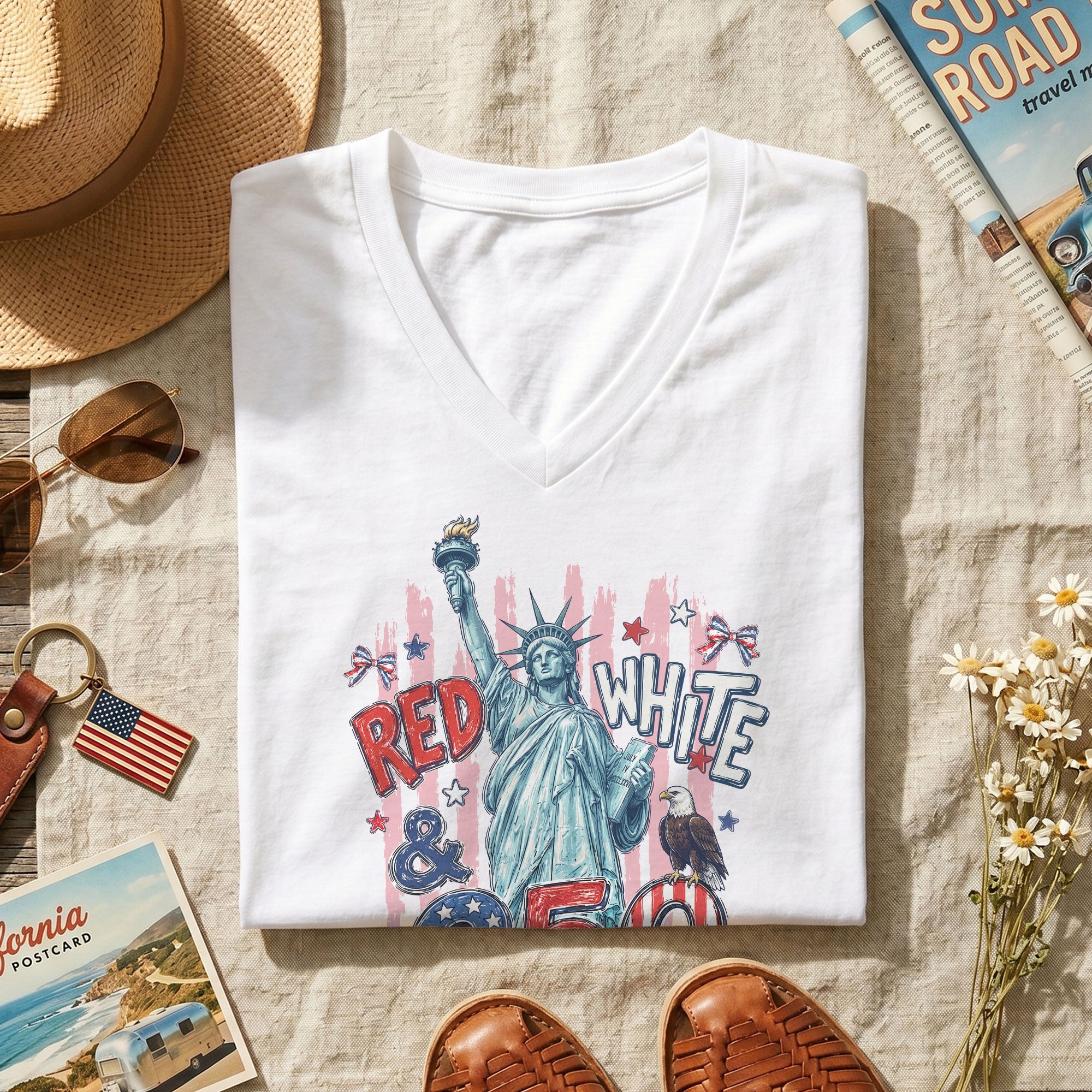 Women's Red White & 250 Patriotic Graphic T-Shirt American Independence Celebration Tee