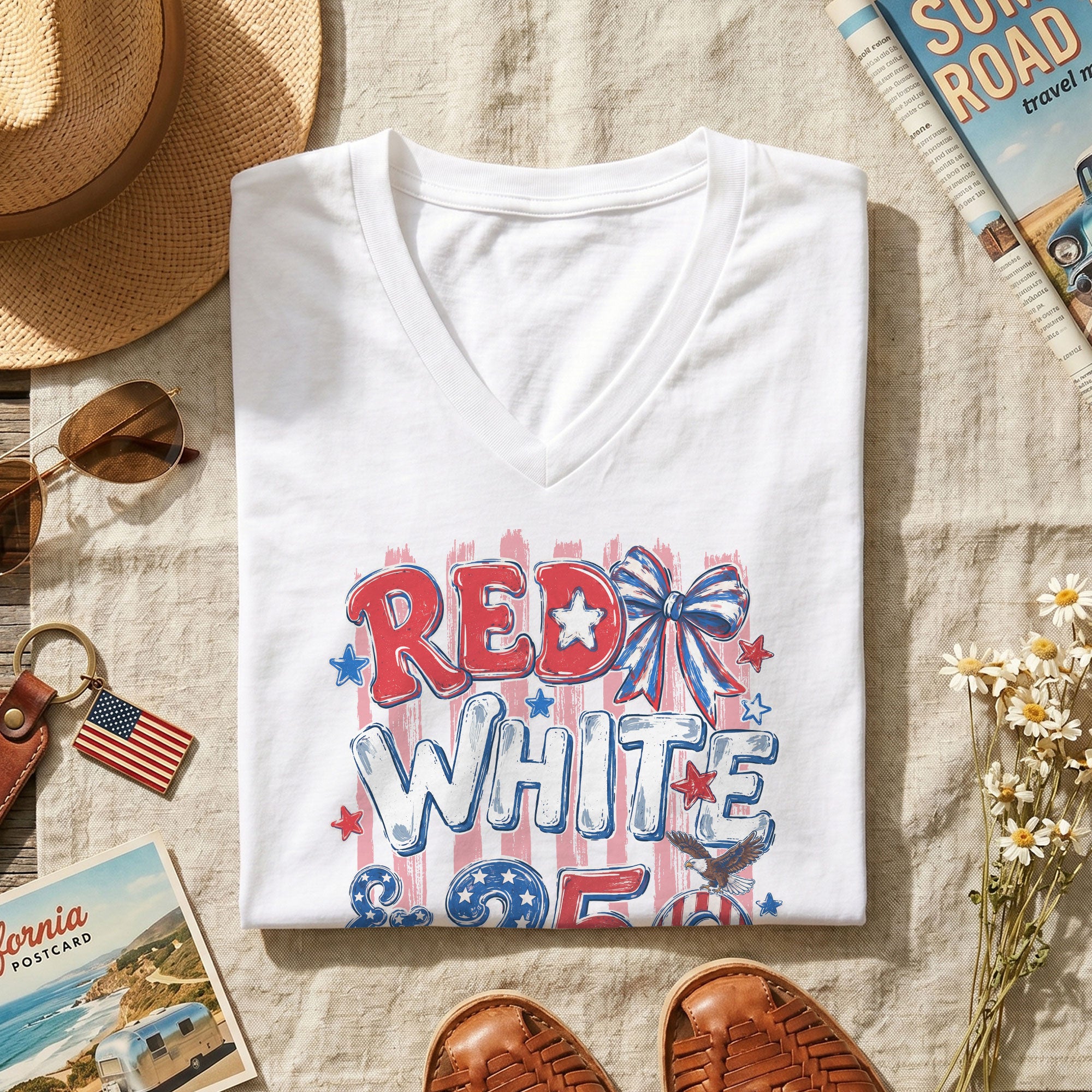 Red White & 250 USA Celebration Graphic Tee Vintage Patriotic Shirt for Women