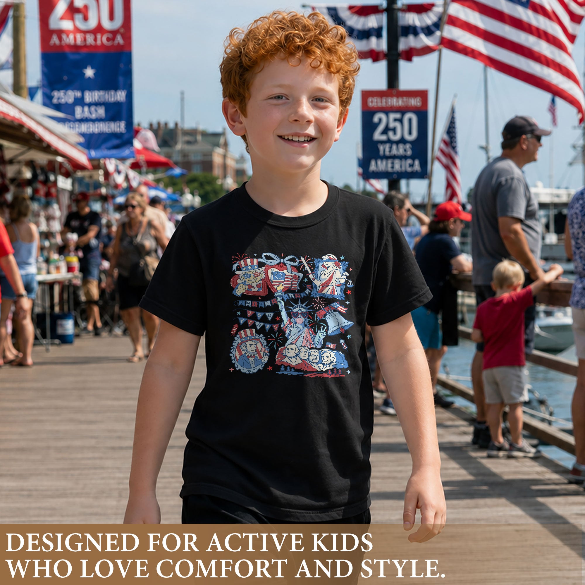 Kids Shirt 1776-2026 250th Anniversary Patriotic United States Mount Rushmore Doodle Tee