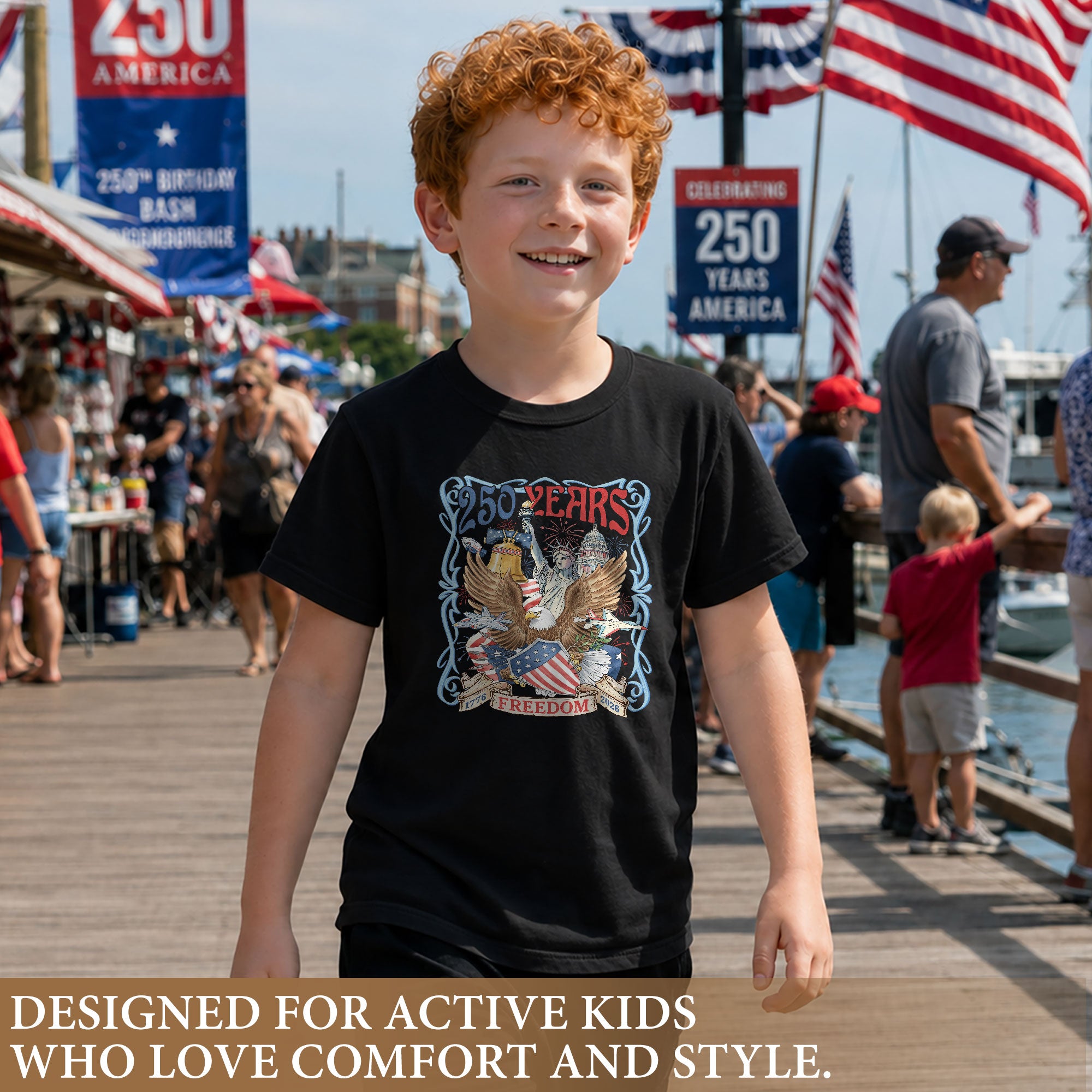 Kids T Shirt 1776-2026 Patriotic 250 Years Freedom Eagle Shield Independence Day Tee
