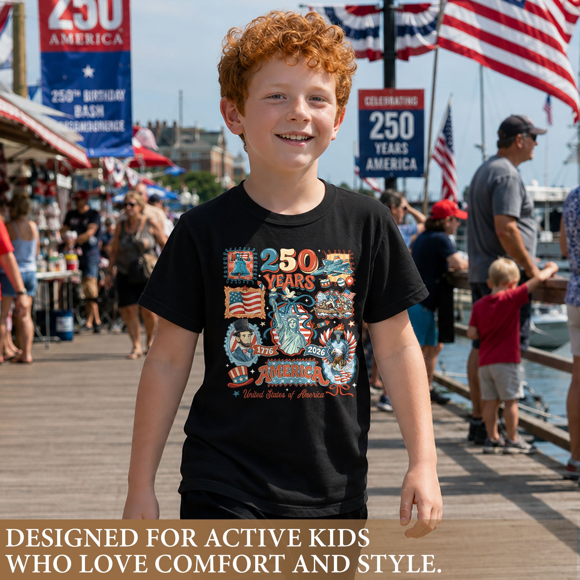 Kids T Shirt Patriotic 250 Years Eagle US Flag History 1776-2026 Independence Day Tee