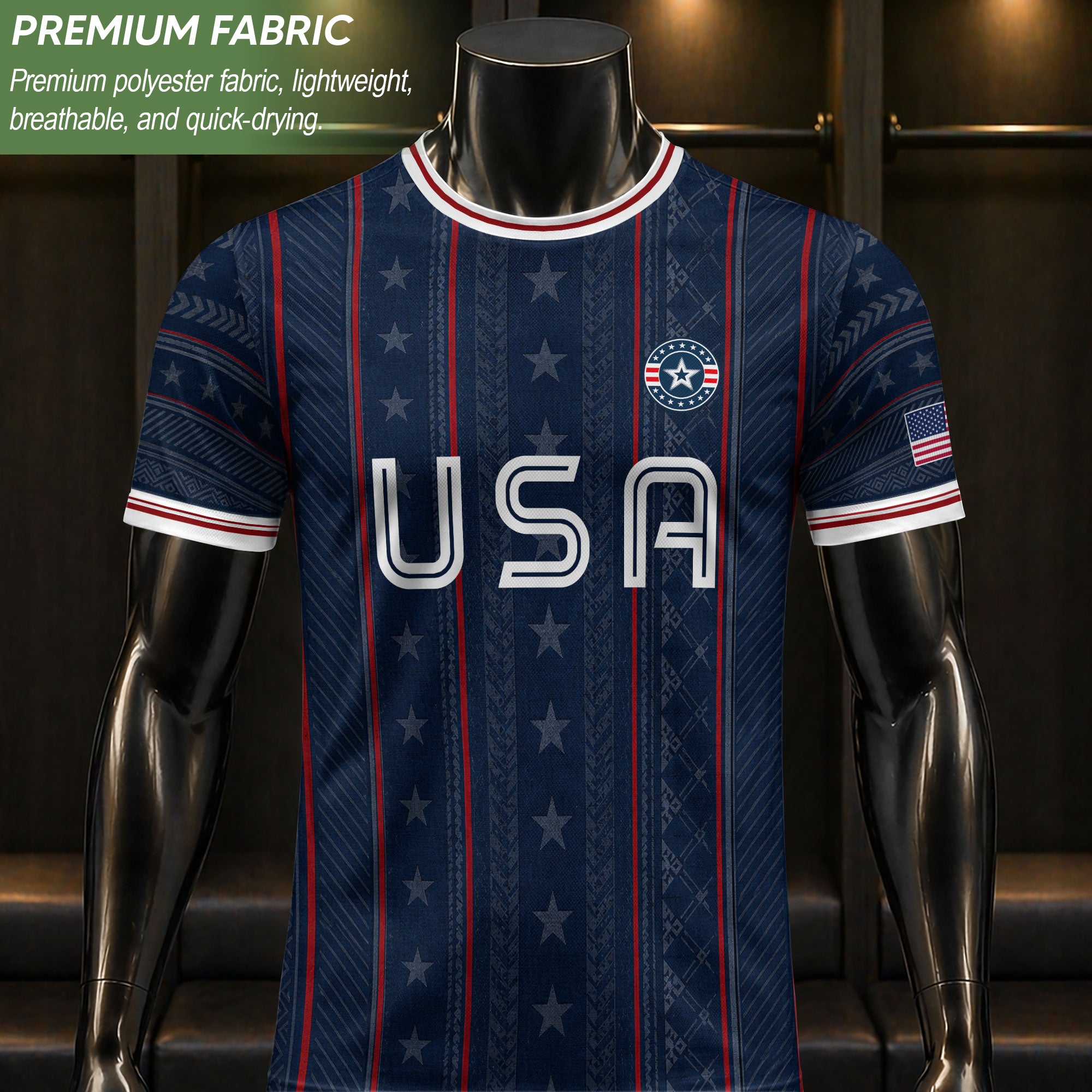 Navy USA Soccer Jersey American Pride Graphic Stripe Soccer Shirt Patriotic Fan Gear