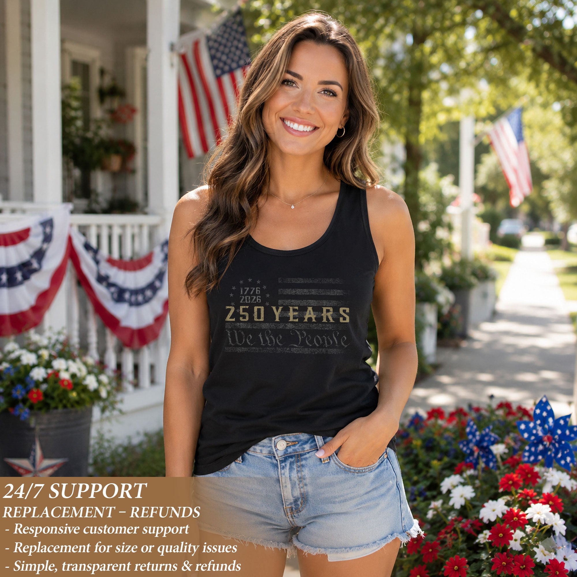 We The People 250 Years Tank Top Women 1776-2026 Vintage Patriotic US Flag Shirt