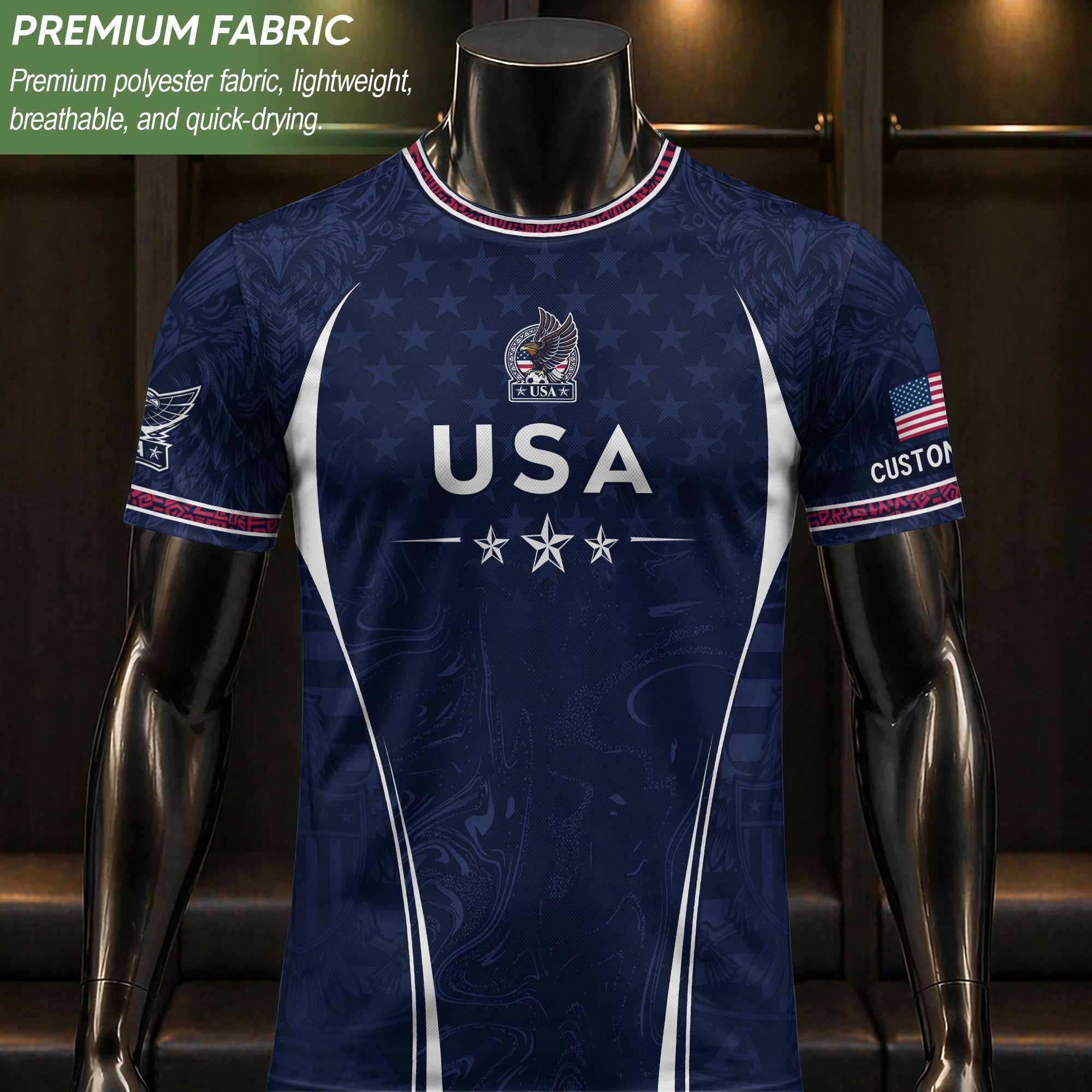 Men Athletic Sport T Shirt Outfits Personalized Custom Name USA Stars Soccer Jersey
