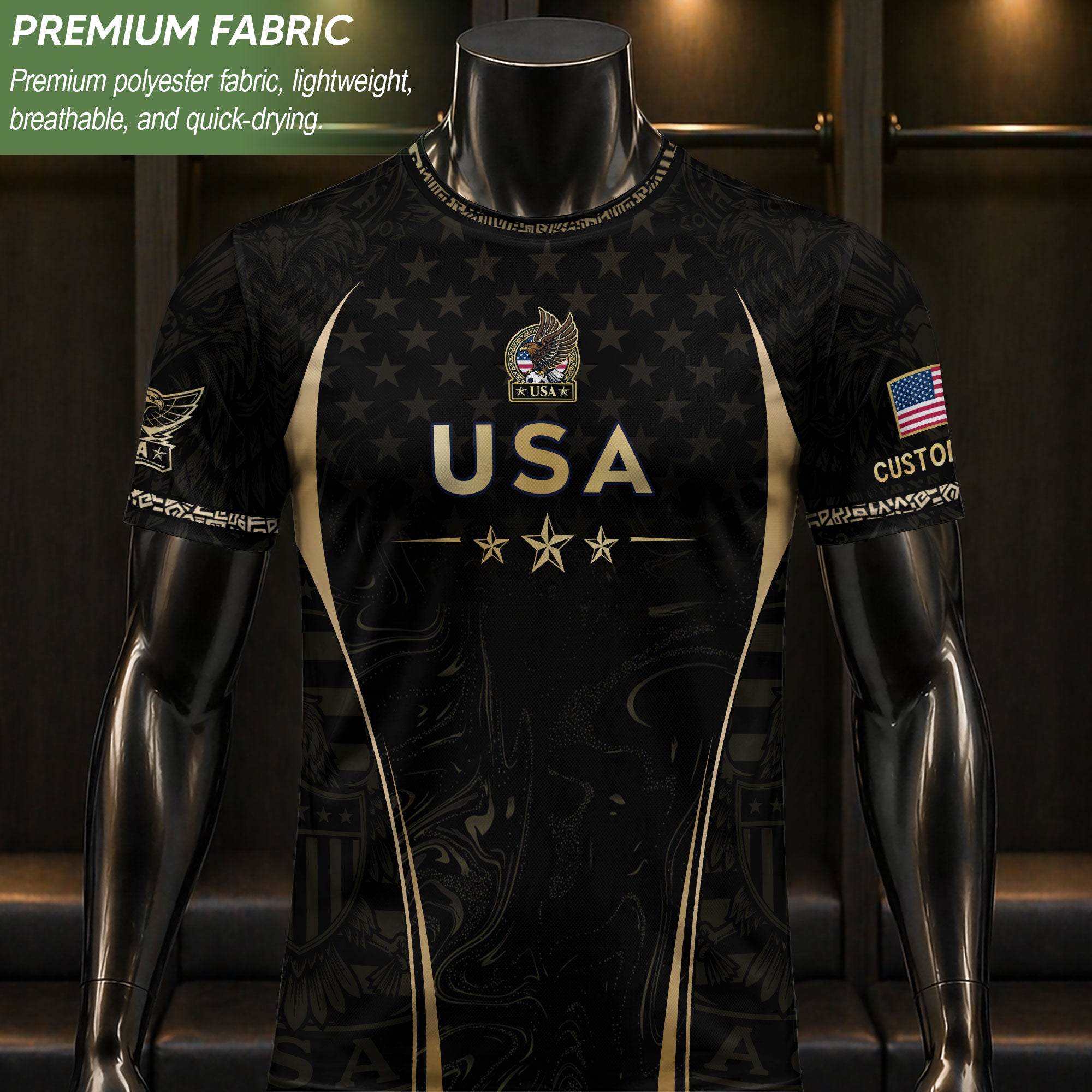 Men Sport T Shirt Outfits Personalized Custom Name USA Metallic Stars Soccer Jersey