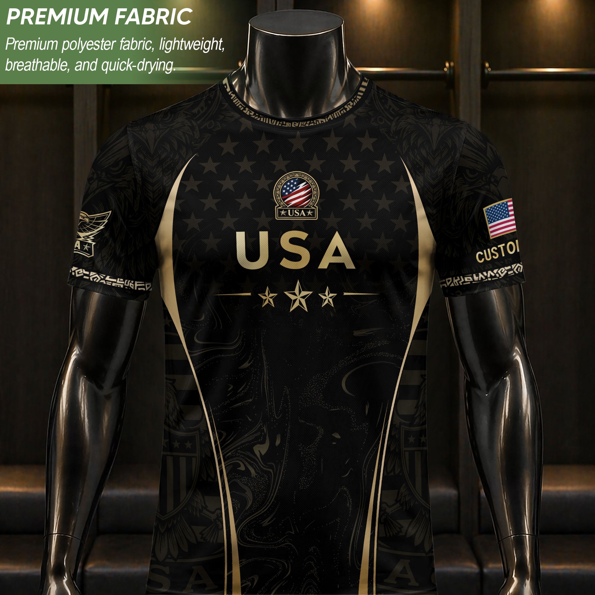 Men Sport T Shirt Outfits Personalized Custom Name USA Metallic Stars Soccer Jersey