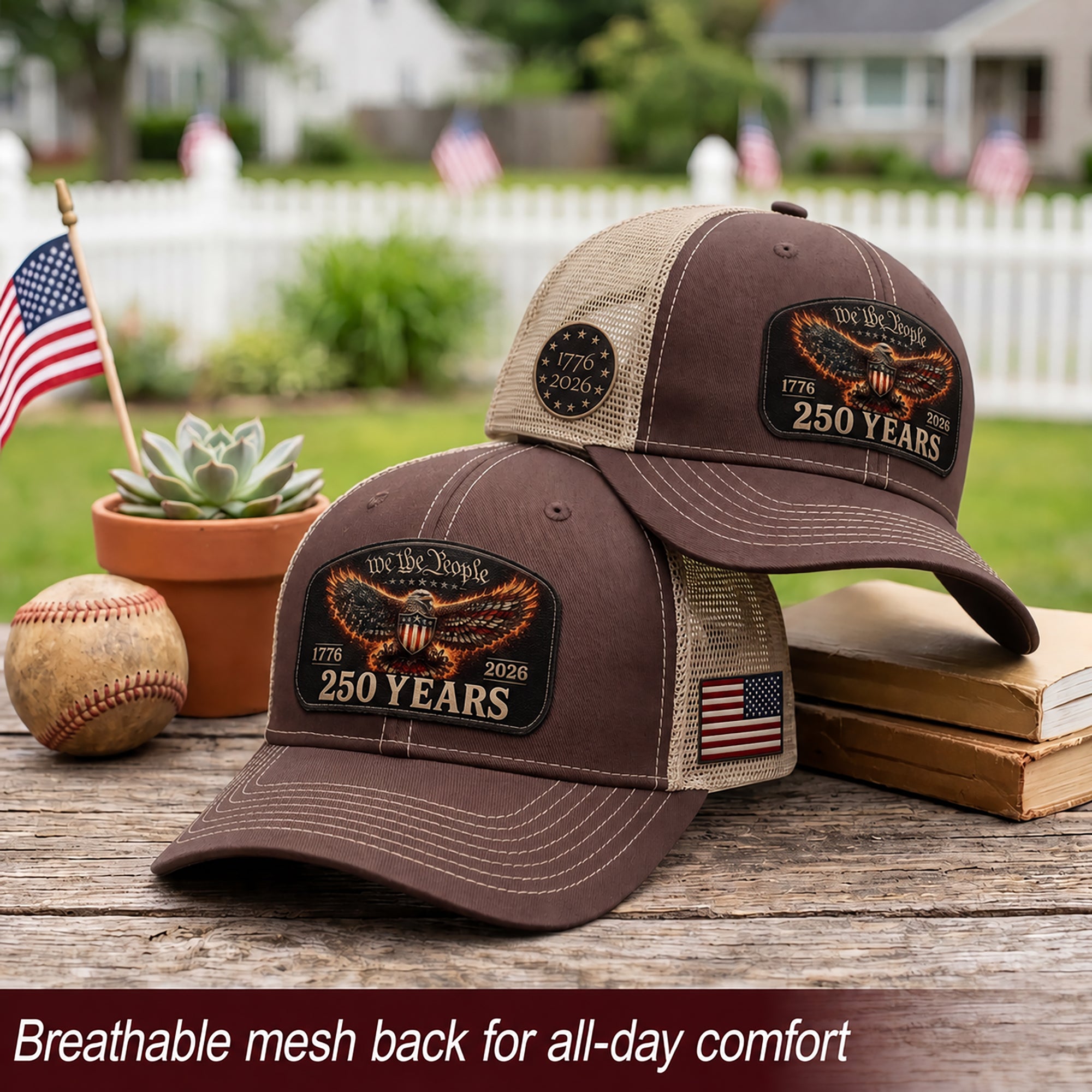 We The People 250 Years Trucker Hat - Patriotic 1776-2026 American Flag Eagle Cap