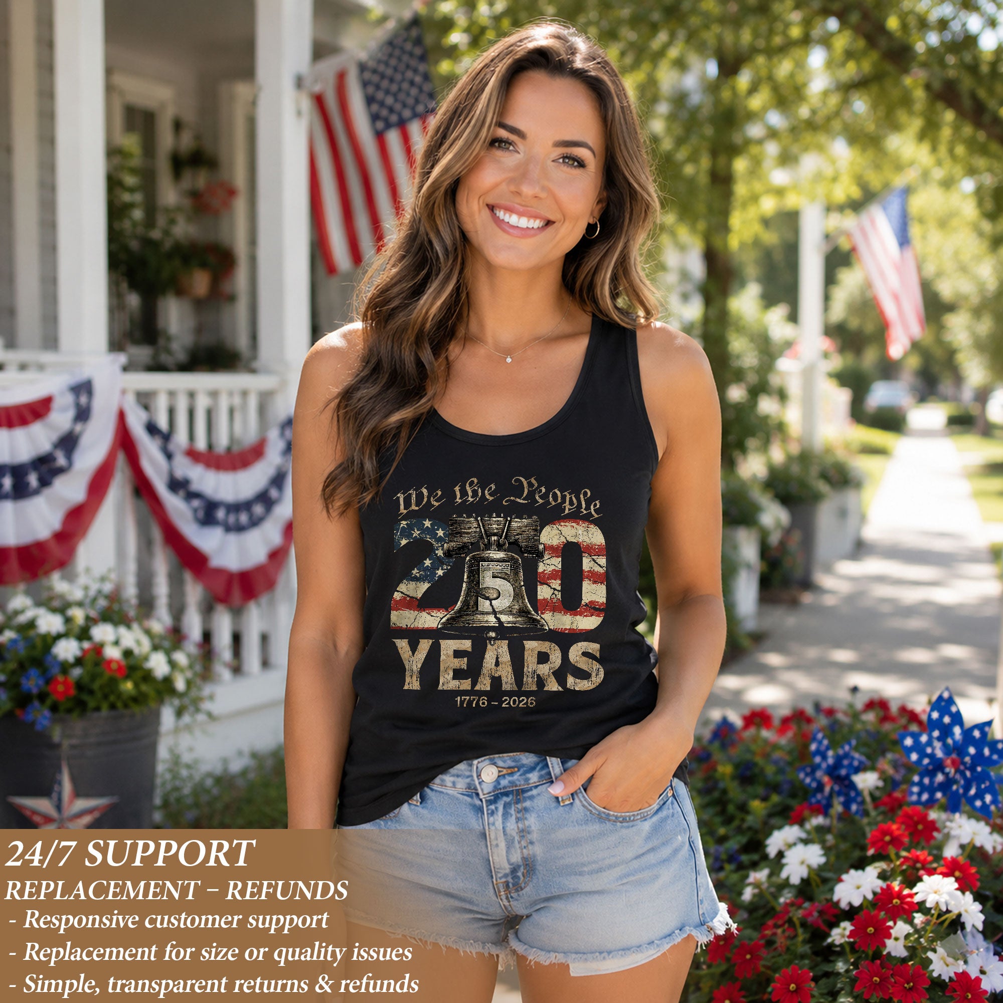 We the People 250 Years Liberty Bell Tank Top | Patriotic 1776-2026 Women Shirt