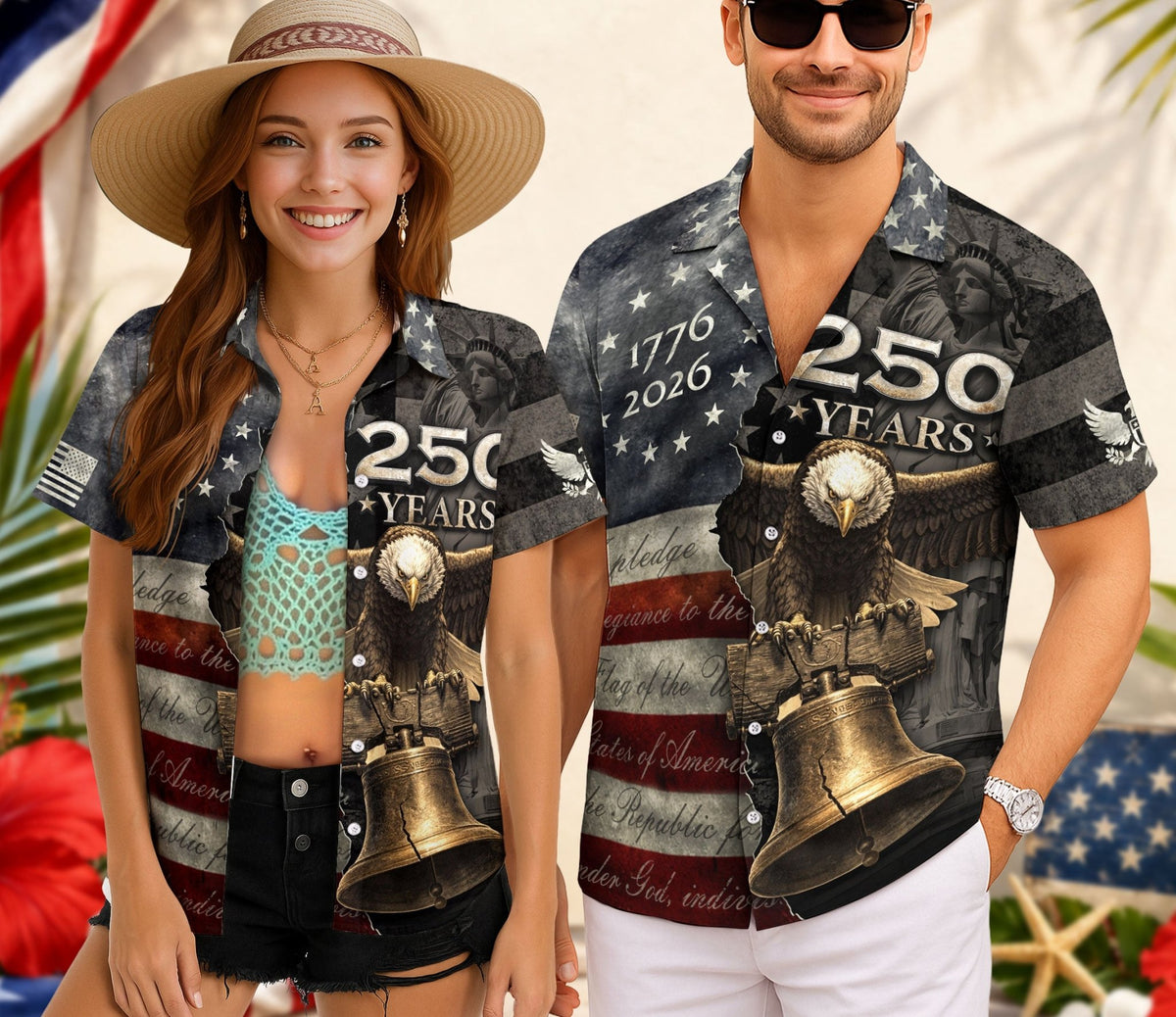 Hawaiian Shirt 250th Anniversary US Flag Pledge of Allegiance Vintage Eagle - Rust Field Wear