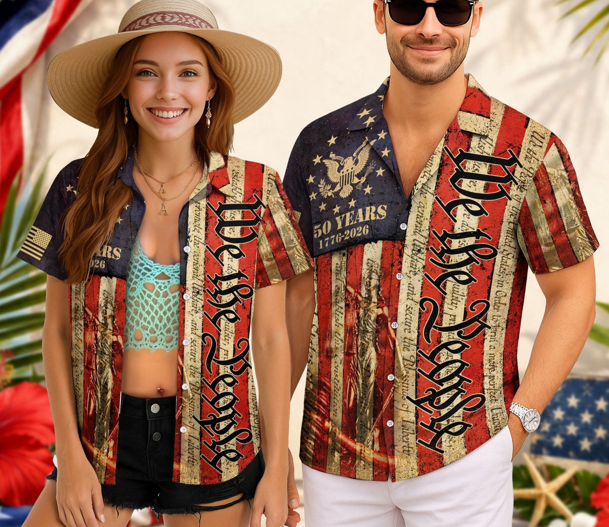 Hawaiian Shirt We The People Vintage US Flag 250th Anniversary Patriotic - Rust Field Wear