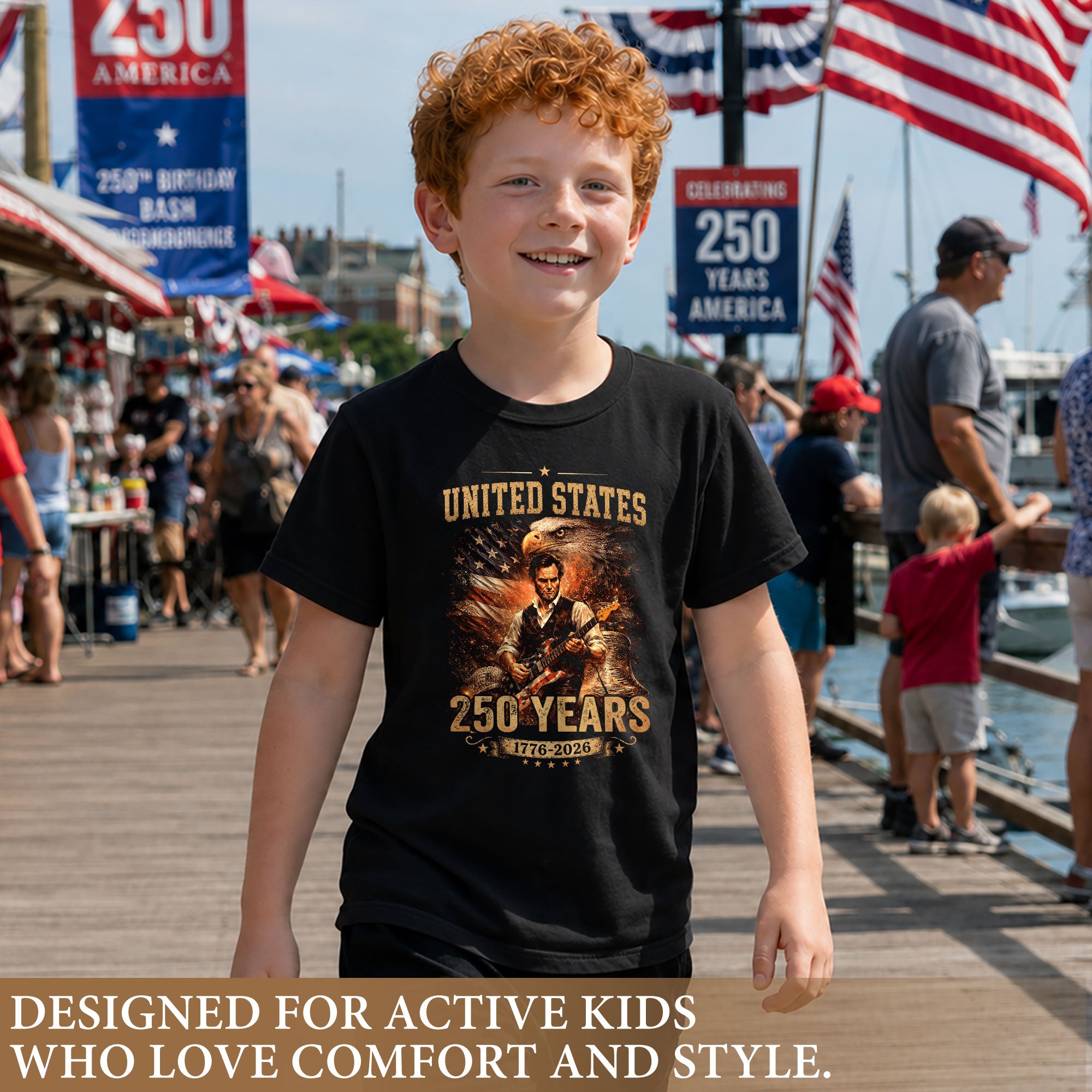 Kids America 250 Years T-Shirt 1776–2026 Lincoln Eagle Patriotic Youth Graphic Tee