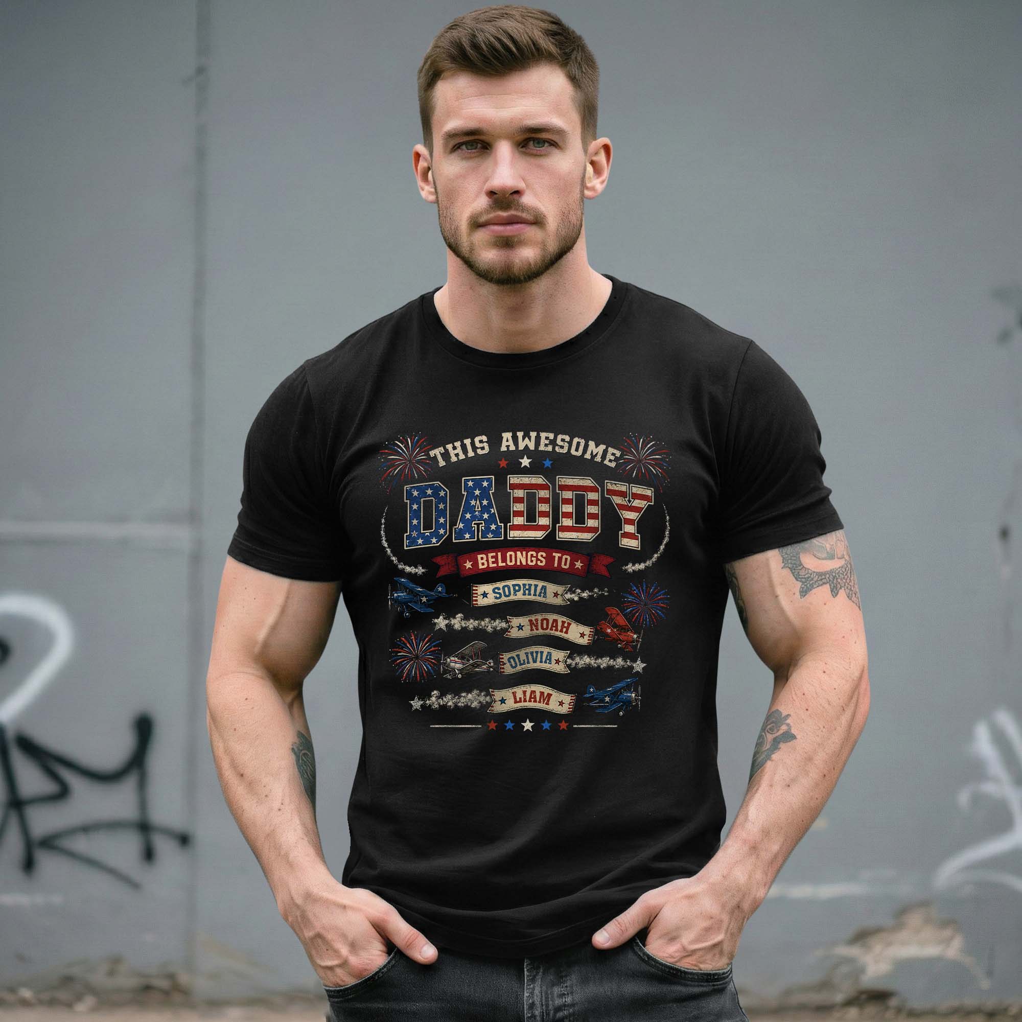 Retro Biplane Graphic Tee Custom Names Personalized Title All Ages Matching Shirt