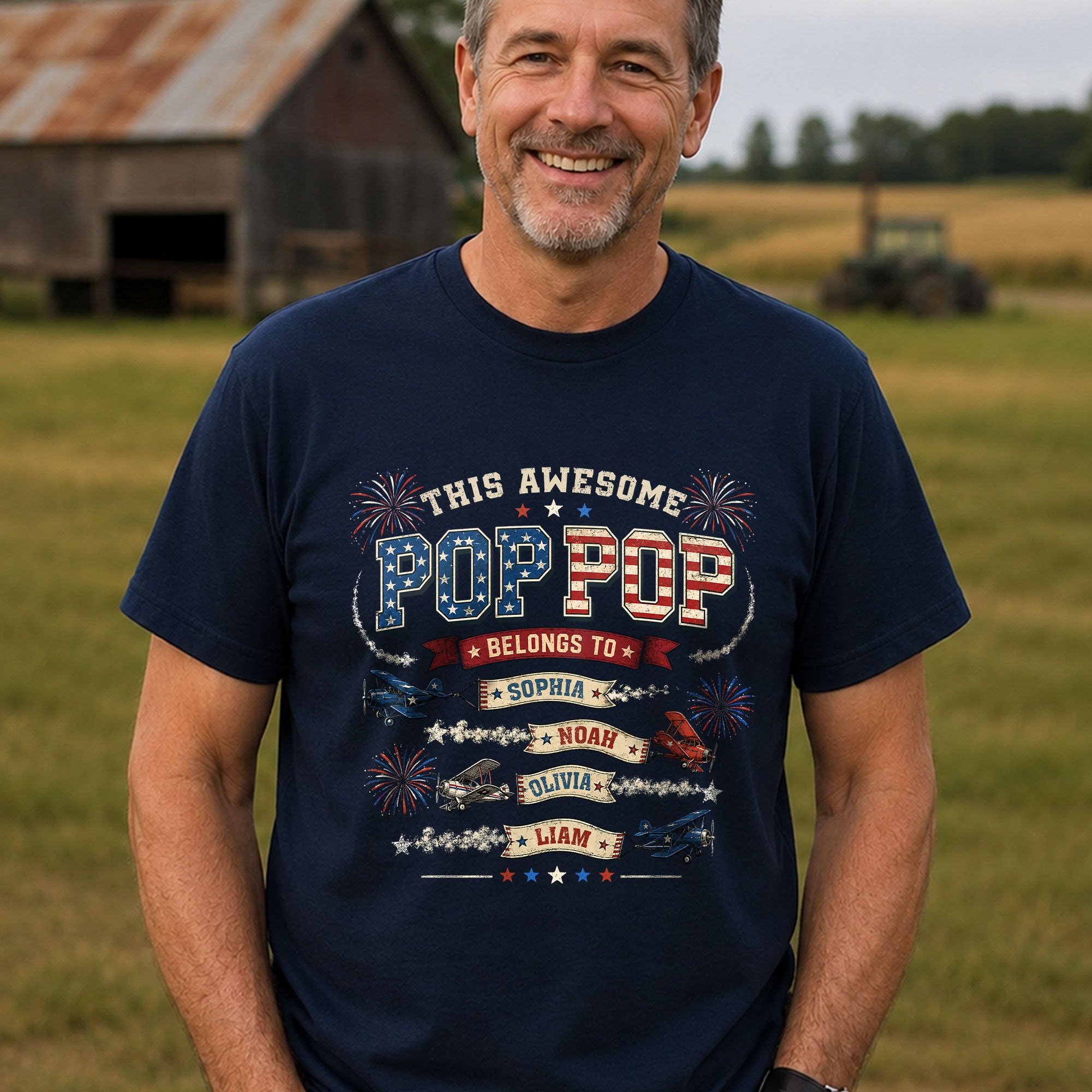 Retro Biplane Graphic Tee Custom Names Personalized Title All Ages Matching Shirt