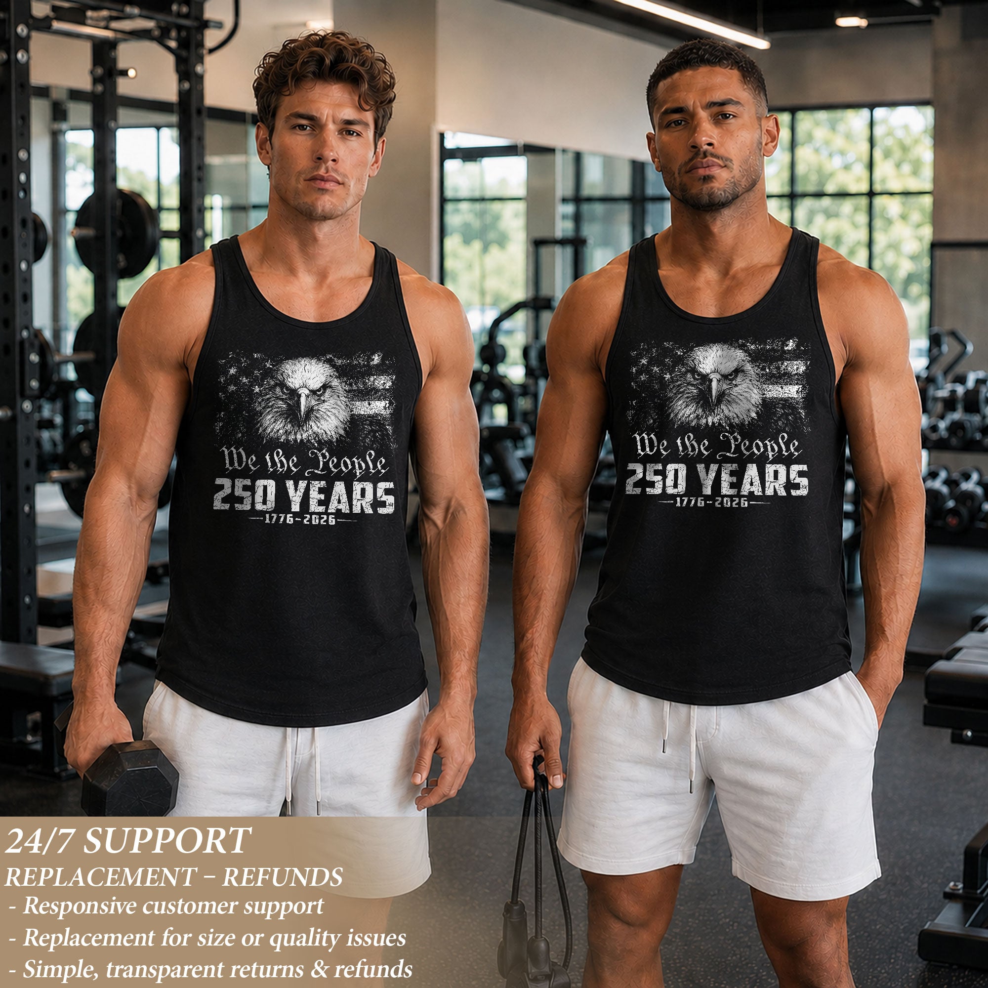 USA 1776-2026 Mens Tank Top Patriotic 250 Years Bald Eagle Vintage American Flag