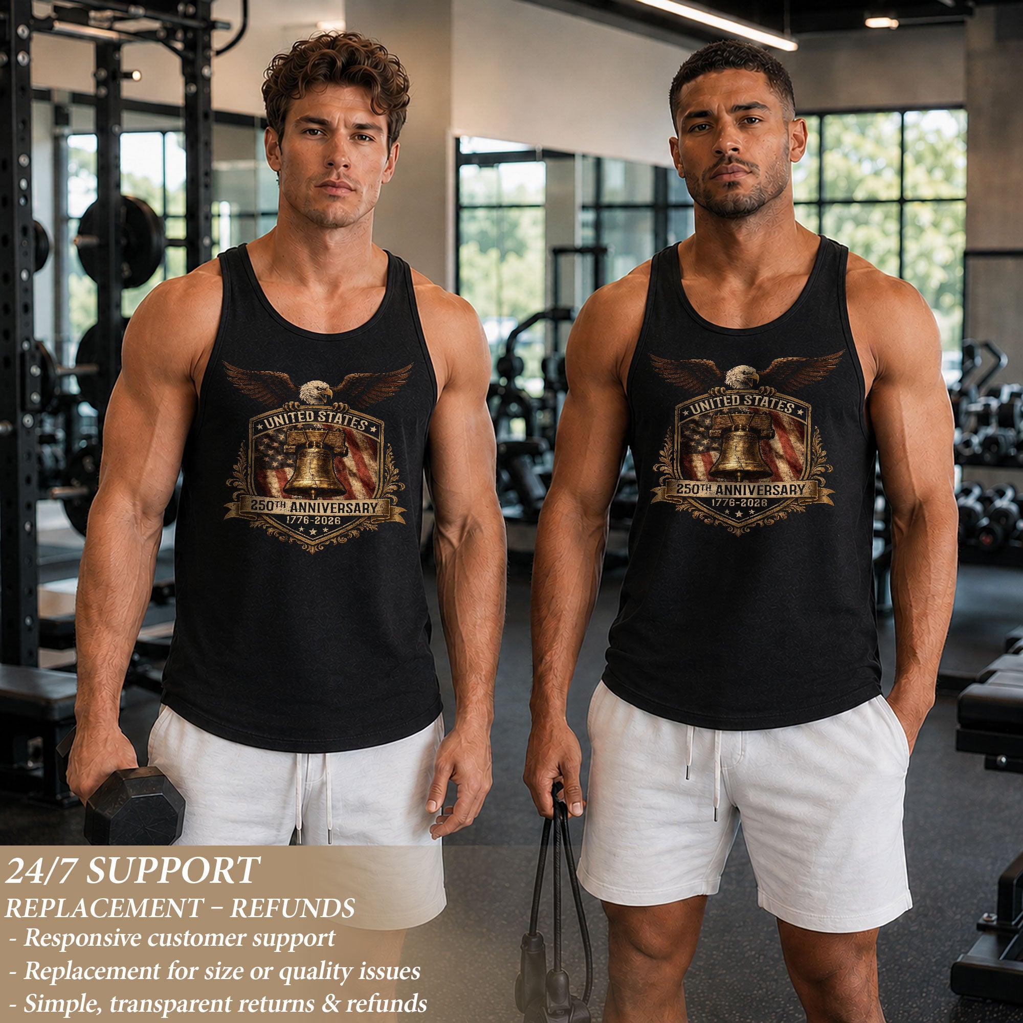 Independence 1776-2026 Mens Tank Top Patriotic 250 Years Eagle Golden Shield