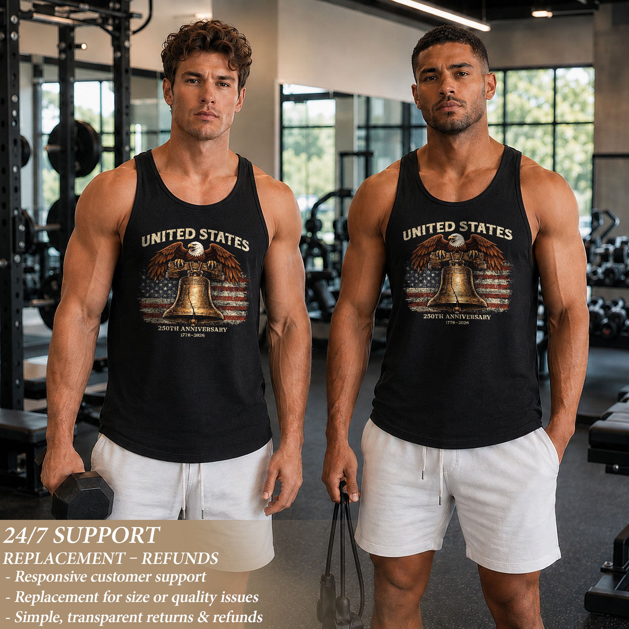 Tank Top Men Liberty Bell Bald Eagle 1776-2026 United States 250th Anniversary Patriotic Vest