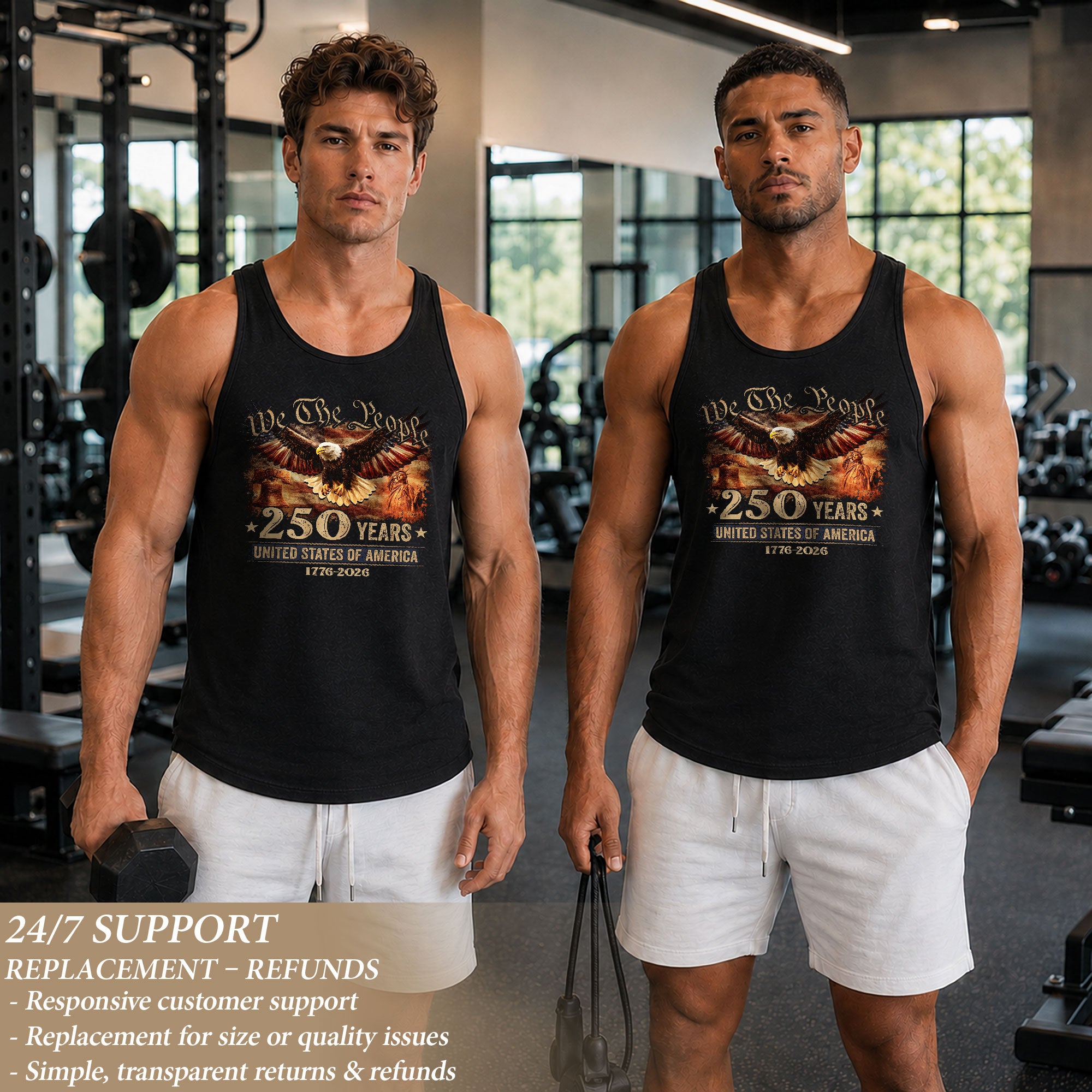 We The People Eagle Tank Top 1776-2026 Liberty Bell Patriotic Men Graphic Shirt