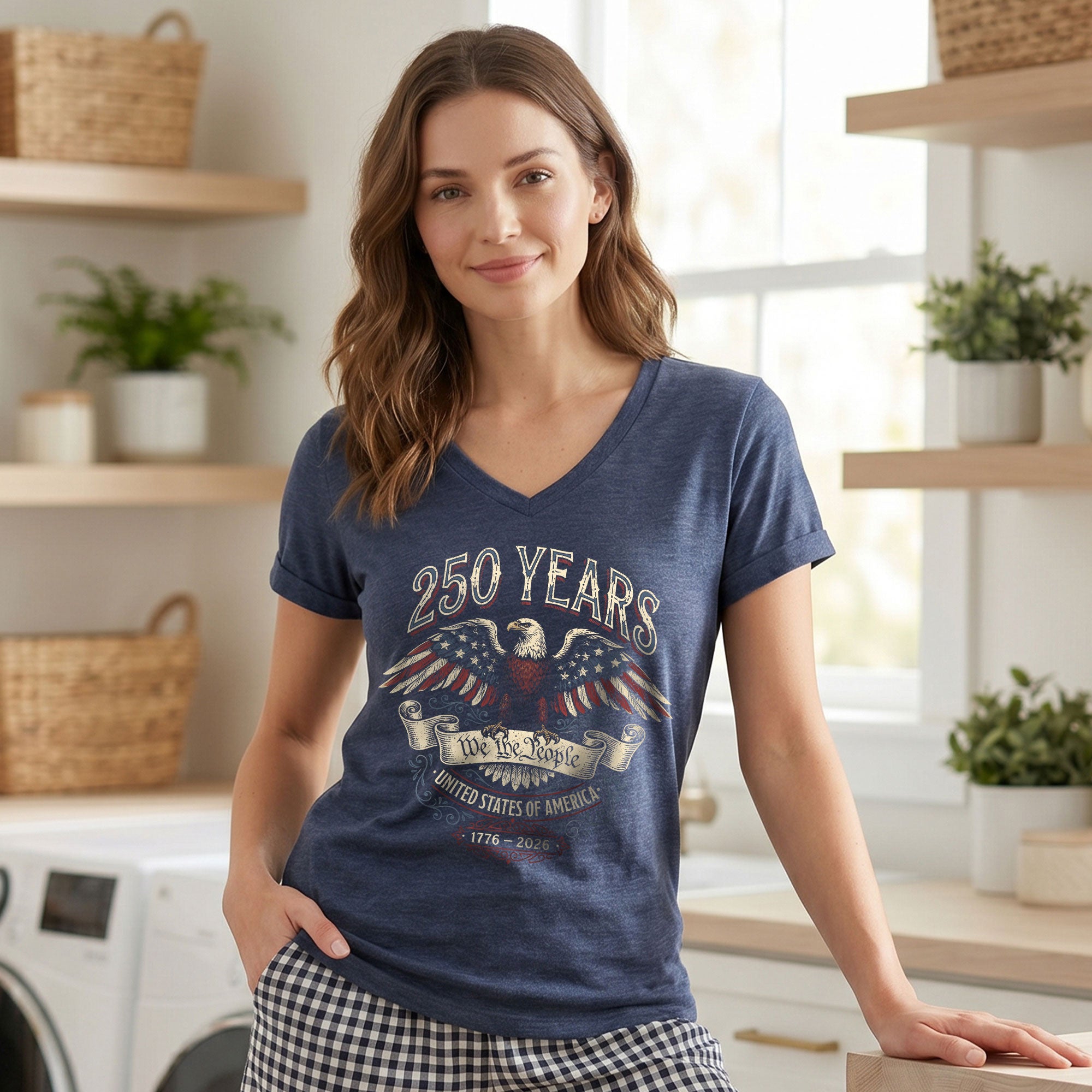 Patriotic 250 Years Womens V Neck Shirt Vintage Eagle United States 1776 2026 Top