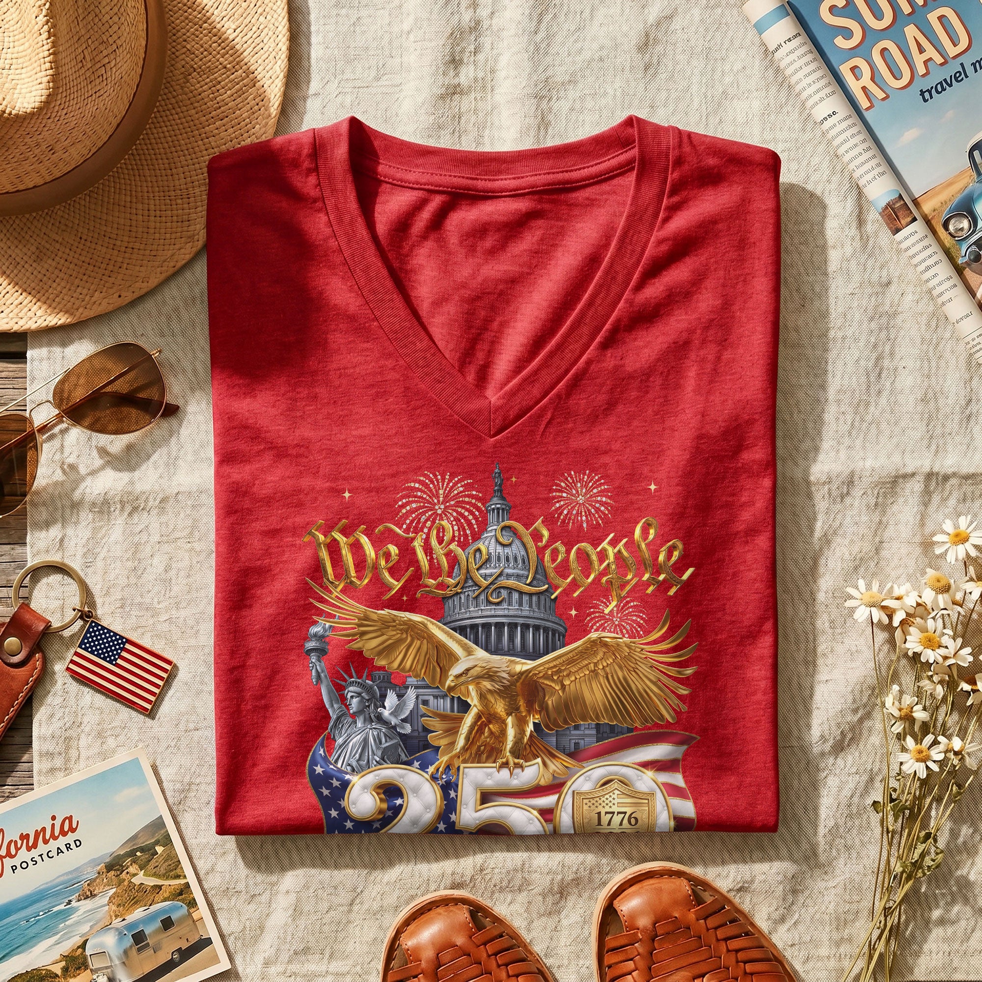 We The People 250 Year Anniversary T Shirt Patriotic American V Neck Graphic Tee Unisex