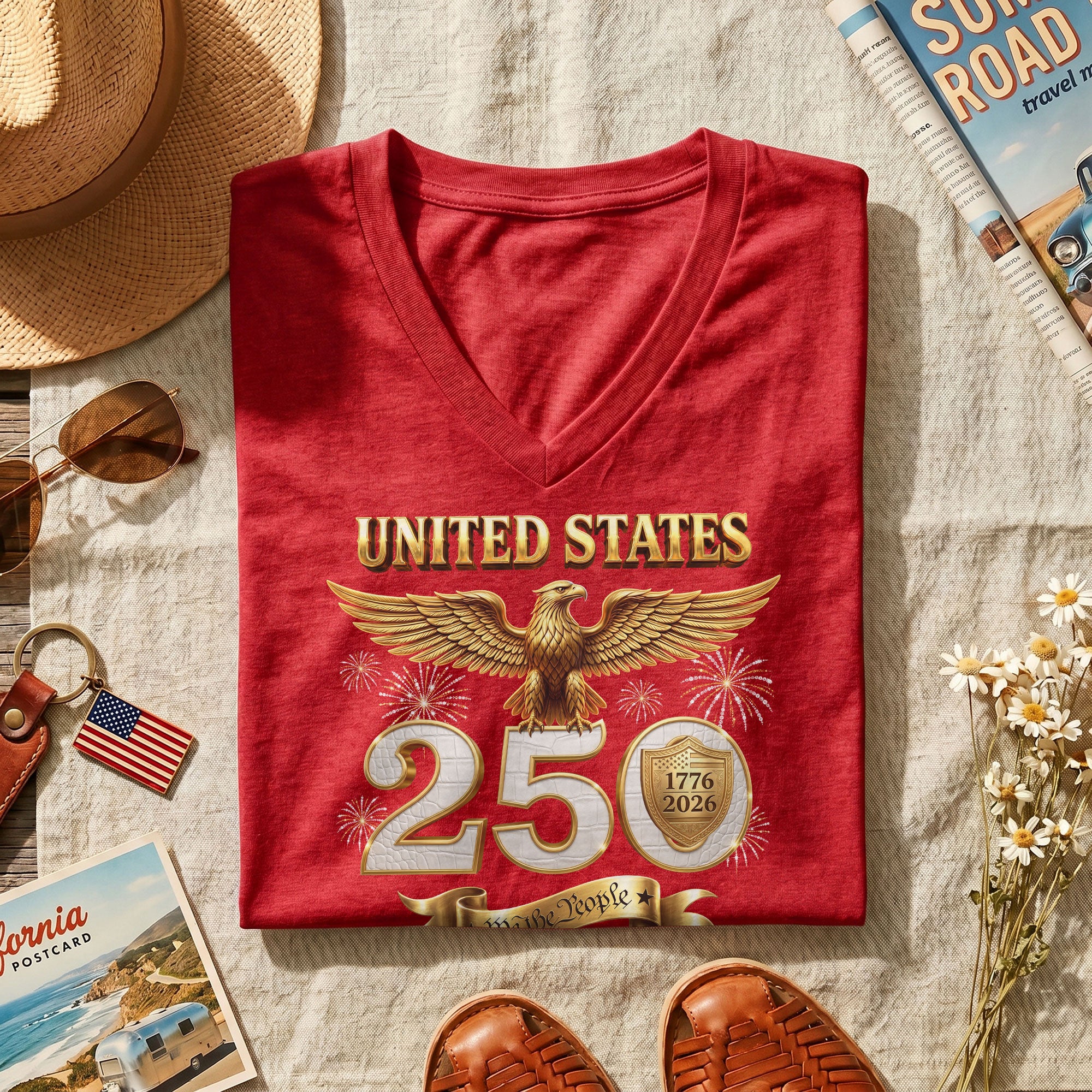 United States 250 Year Anniversary T Shirt We The People Patriotic V Neck Graphic Tee